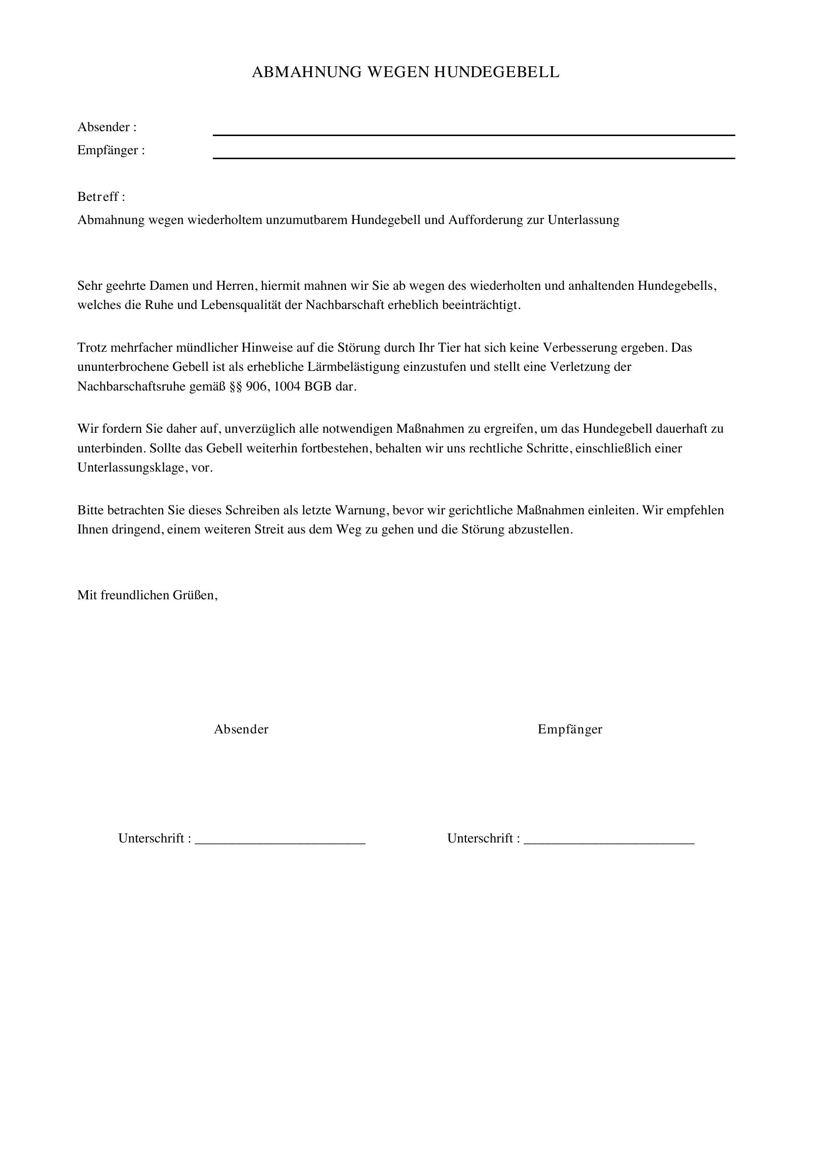 Abmahnung Hundegebell Muster