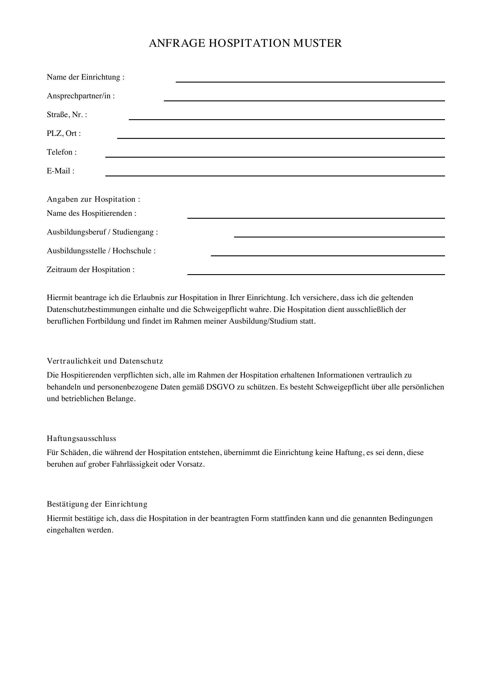Anfrage Hospitation Muster