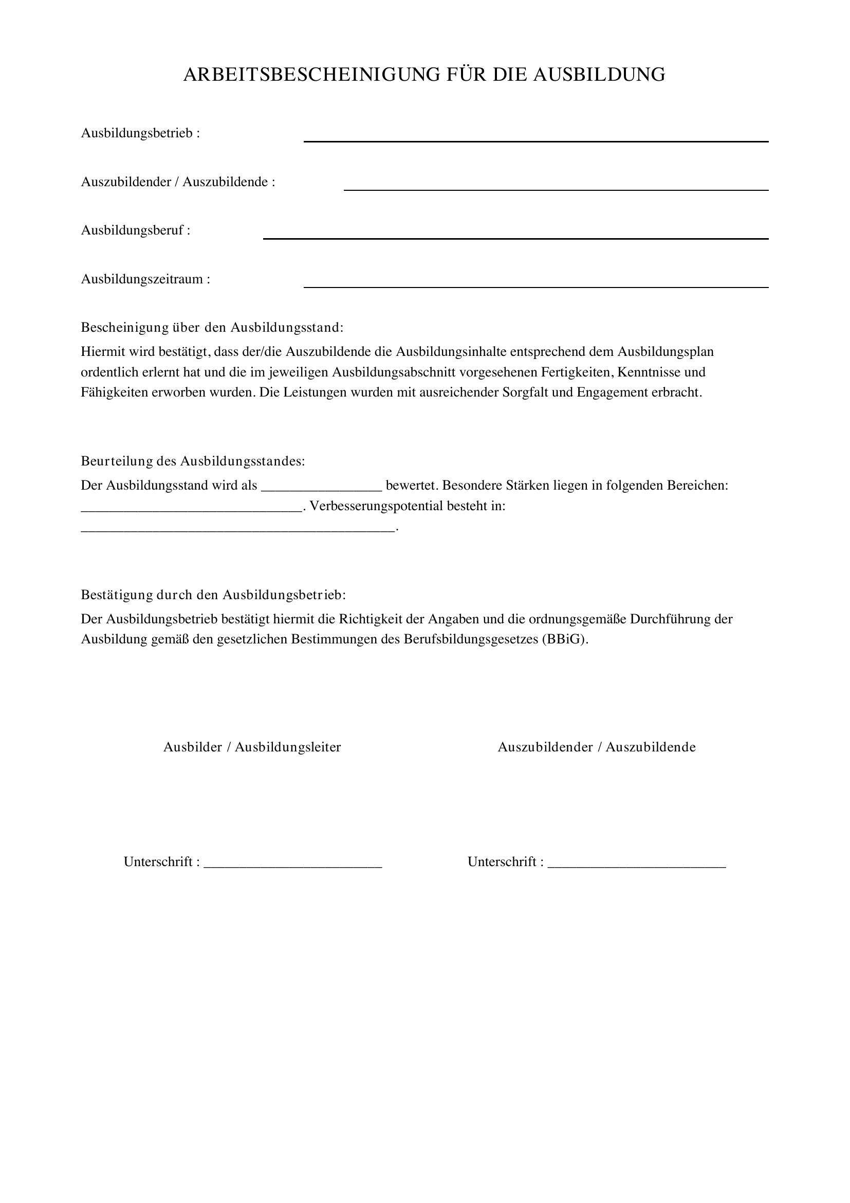 Arbeitsbescheinigung Ausbildung
