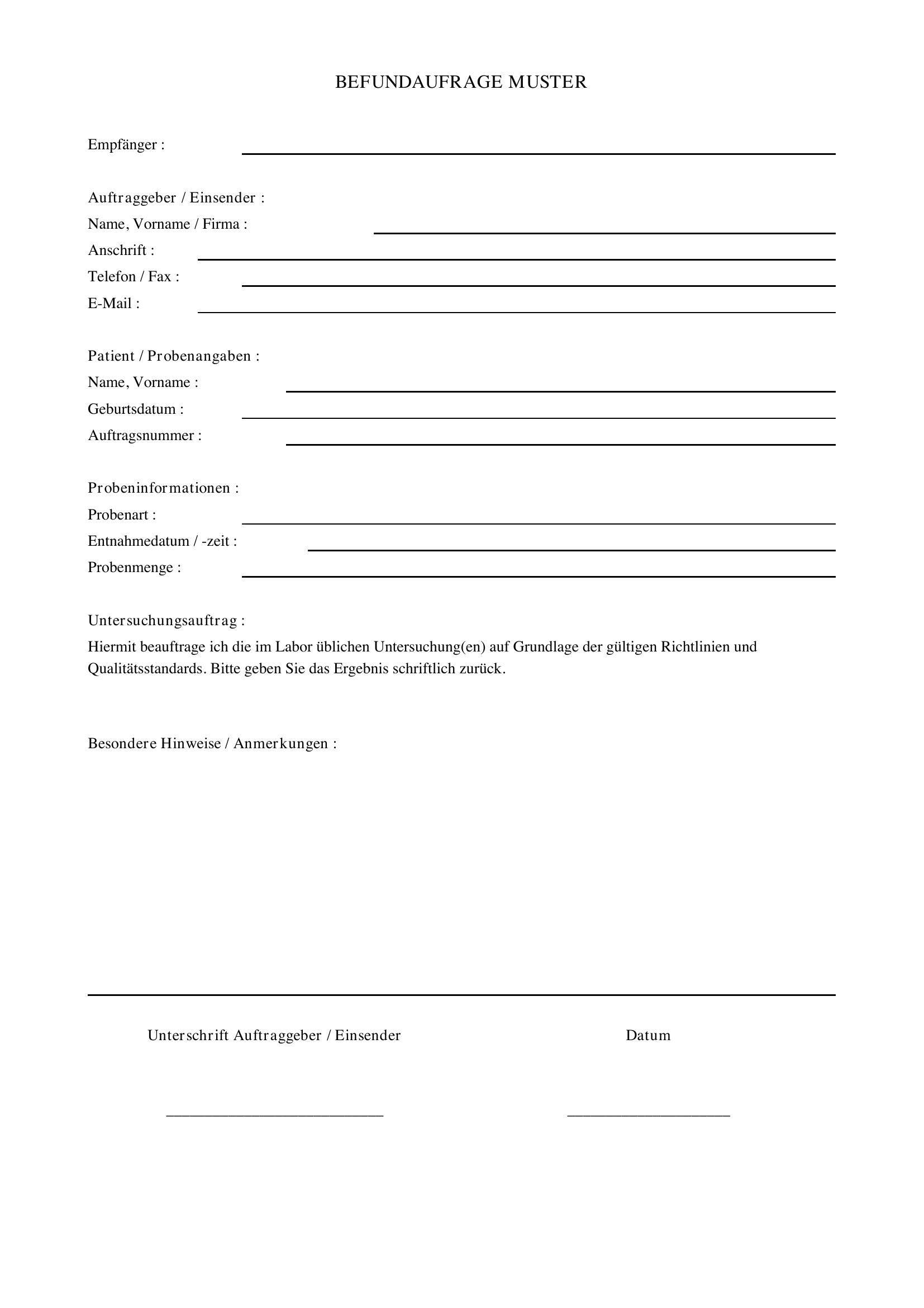 Befundanforderung Muster
