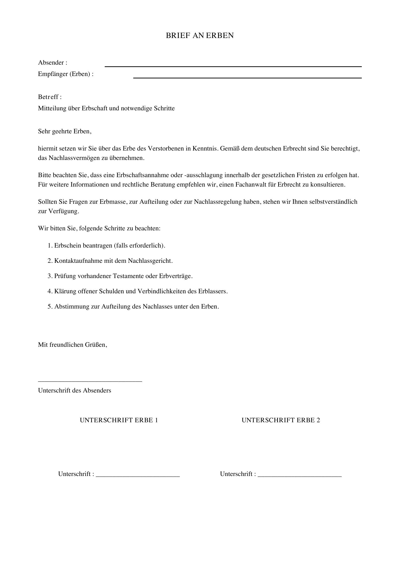 Brief An Erben Adressieren