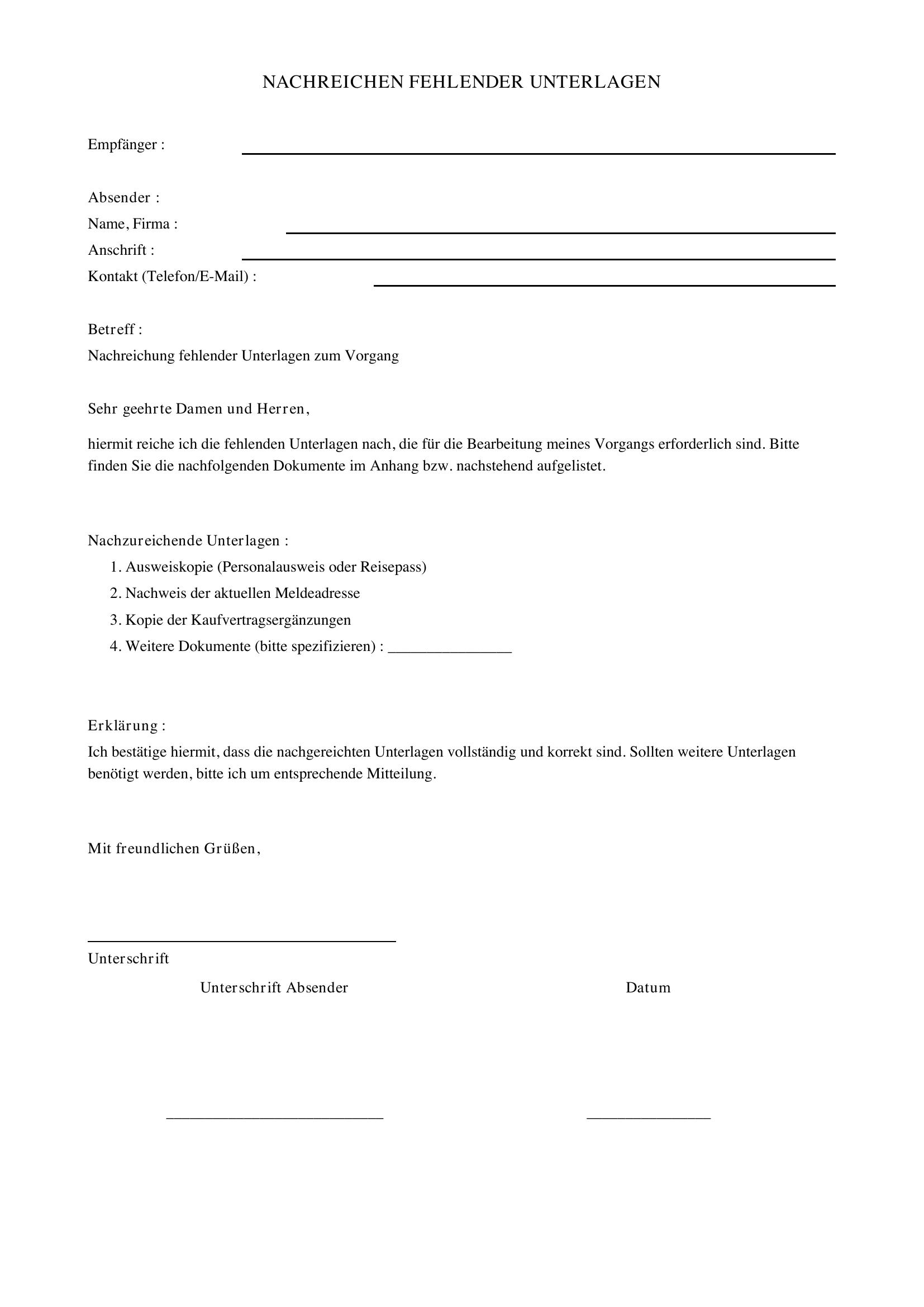 Die Fehlenden Unterlagen Nachreichen