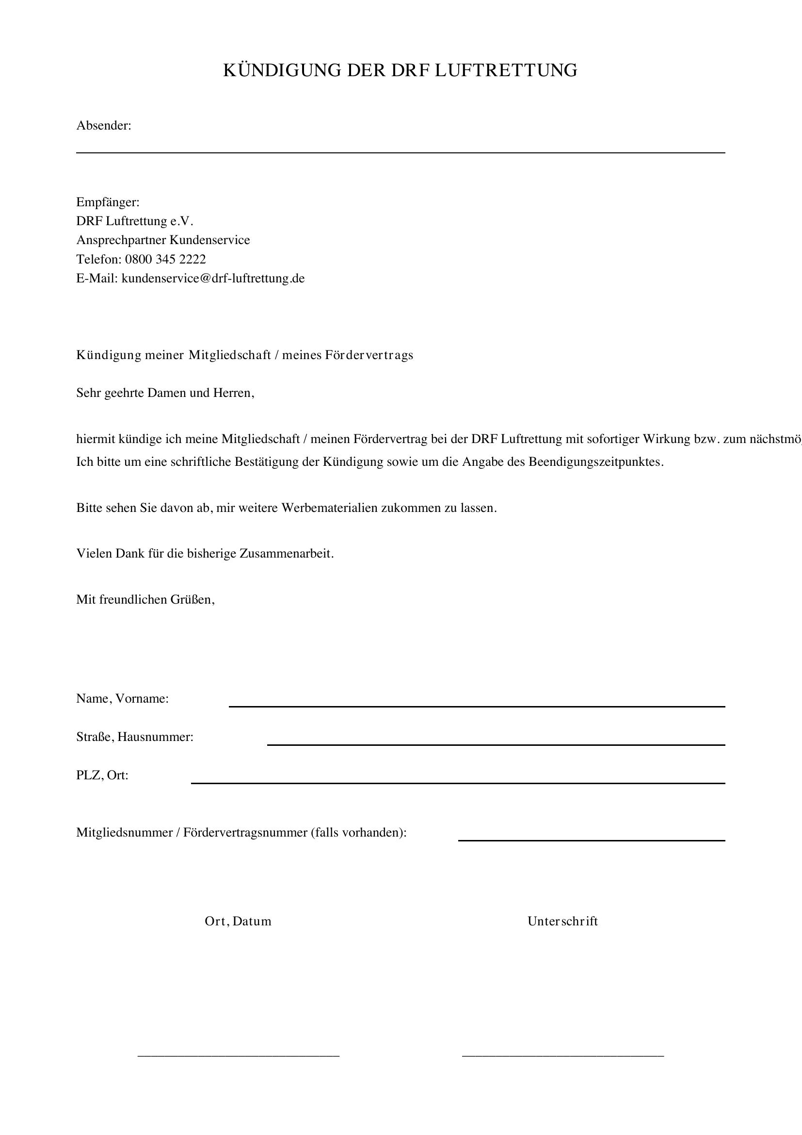Drf Luftrettung Kündigen Vorlage