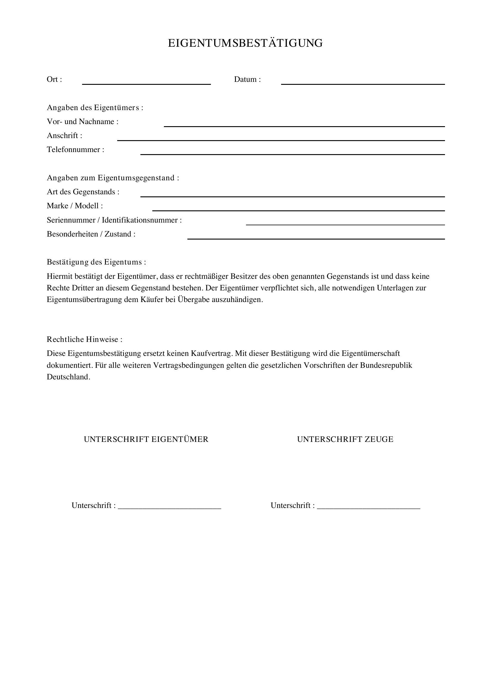 Eigentumsbestätigung