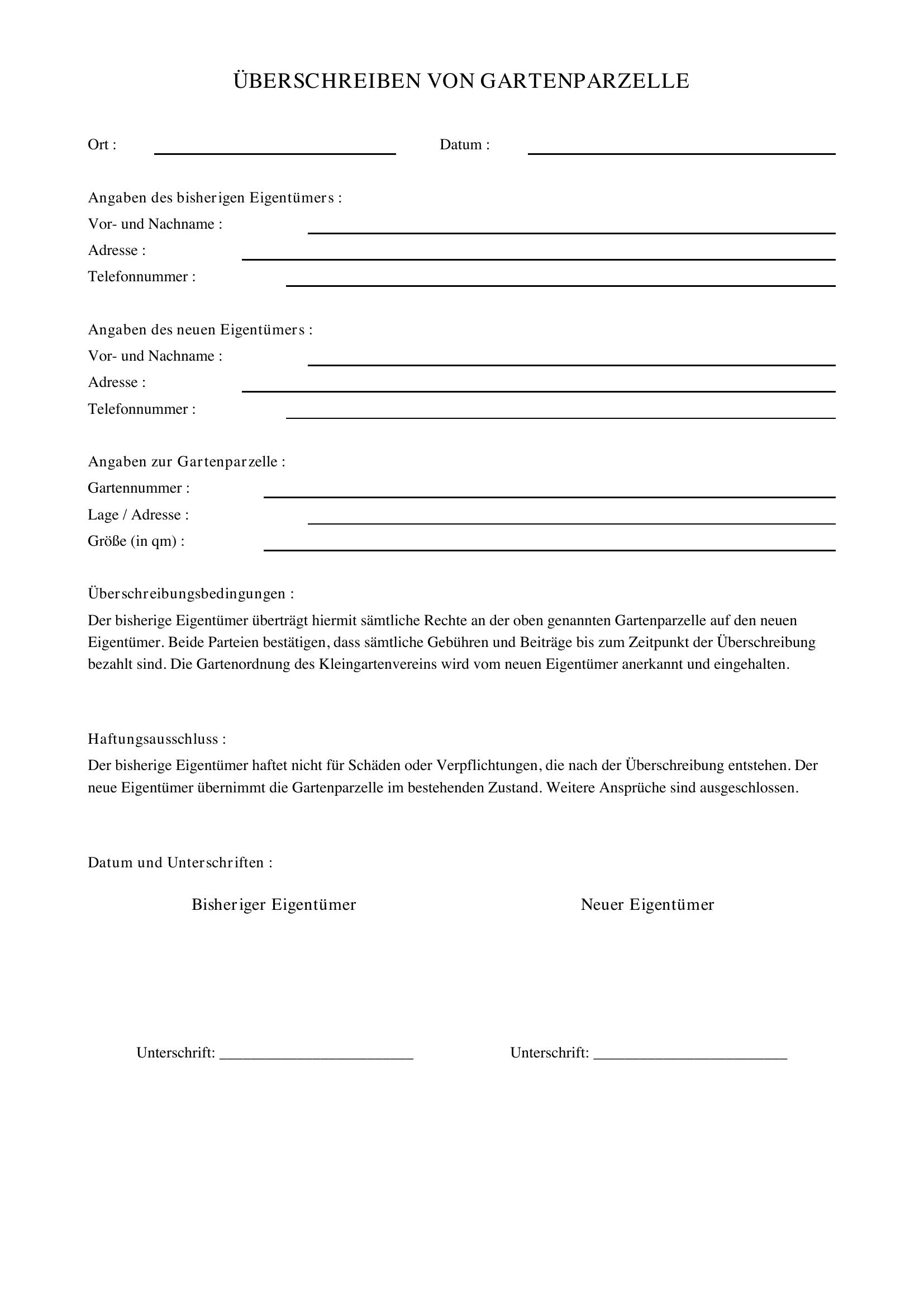 Garten Überschreiben Formular