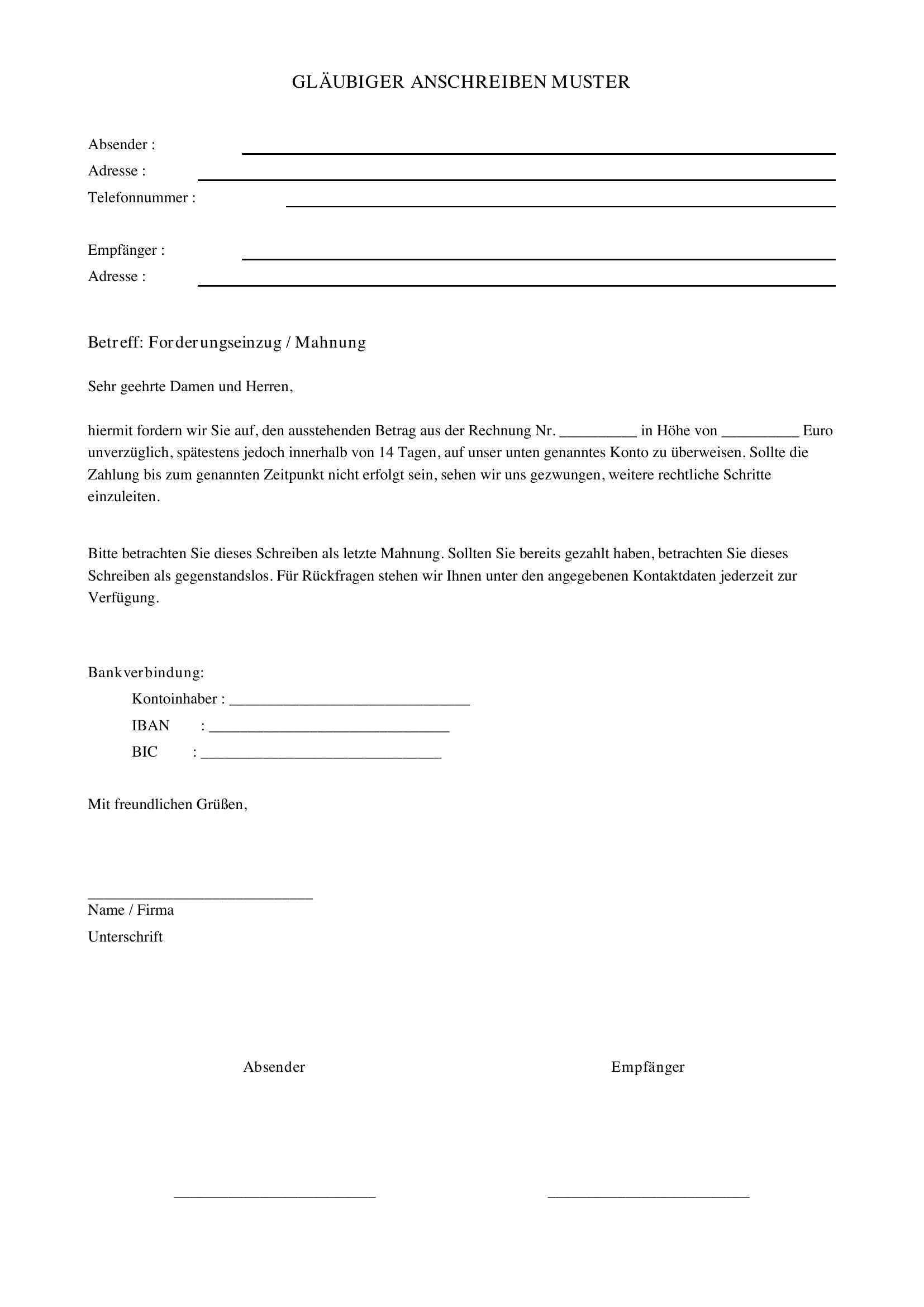 Gläubiger Anschreiben Muster
