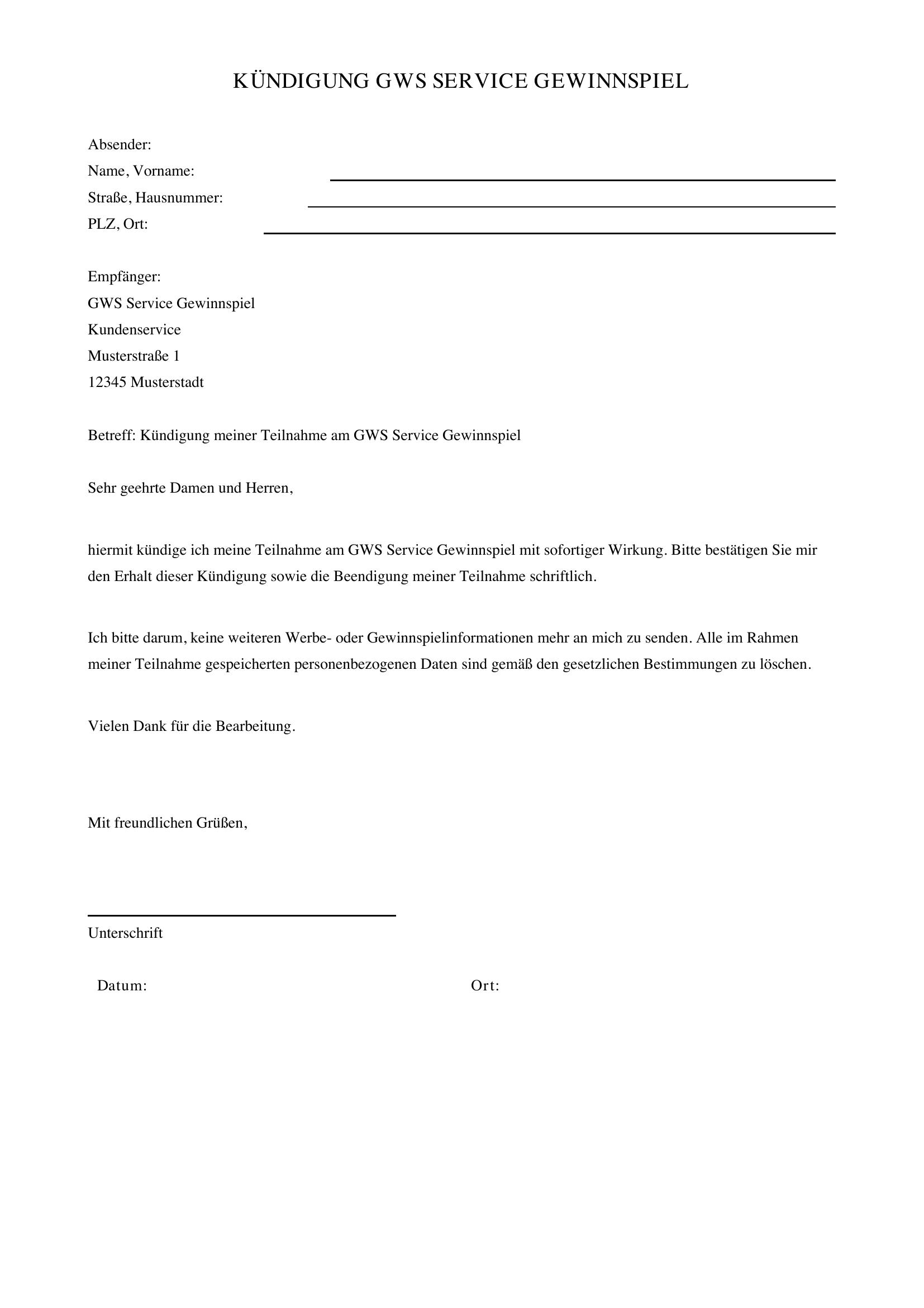 Gws Service Gewinnspiel Kündigen