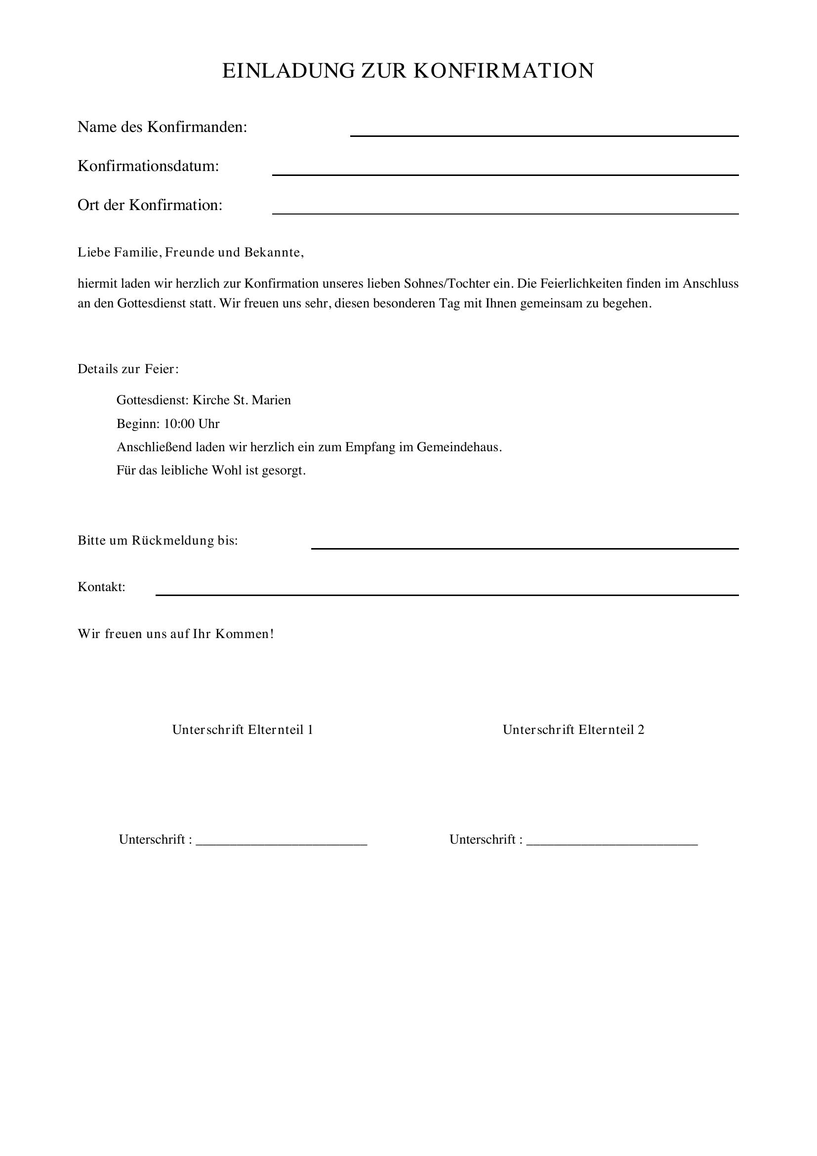 Konfirmation Einladung Vorlage