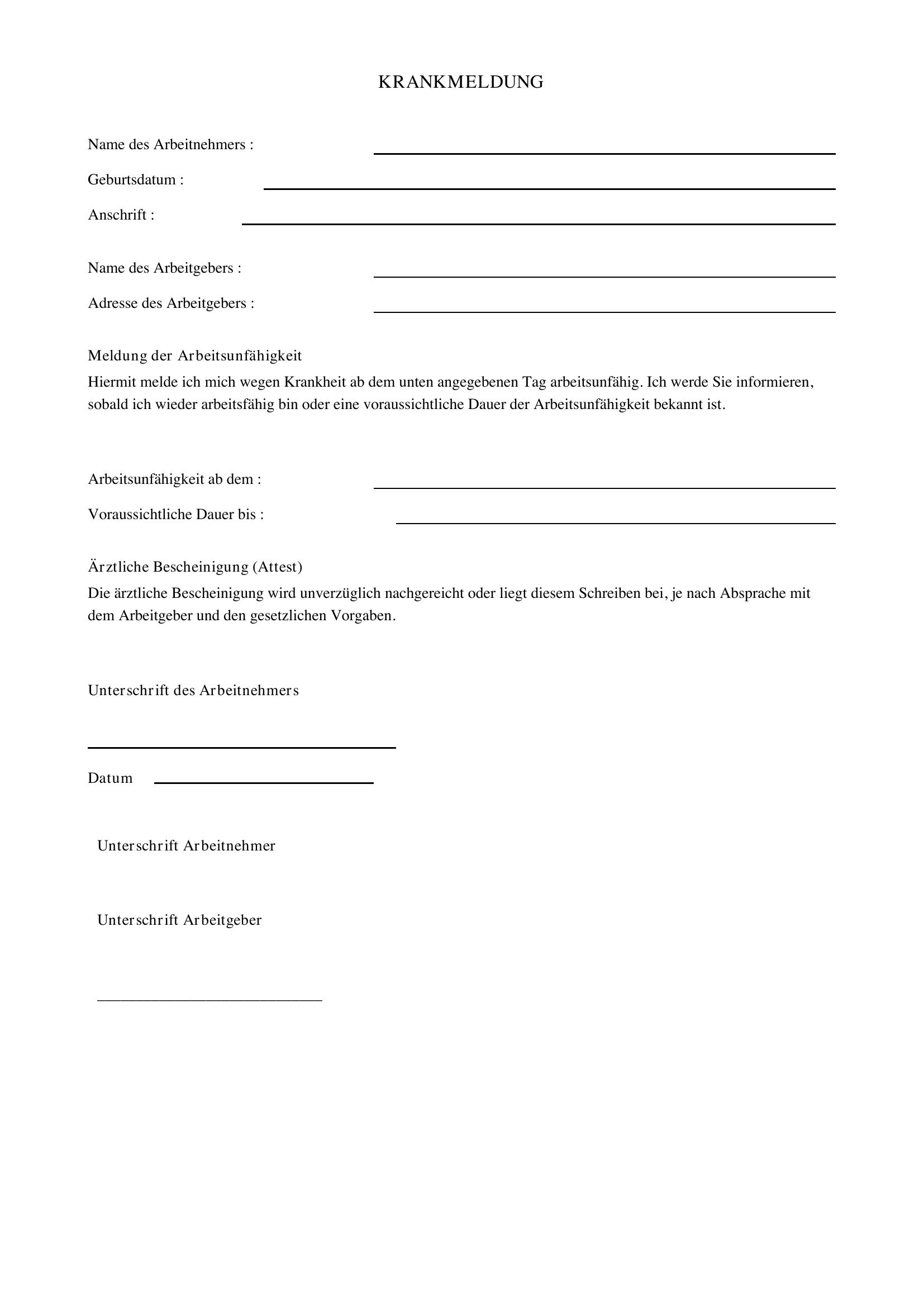 Krankmeldung Vorlage