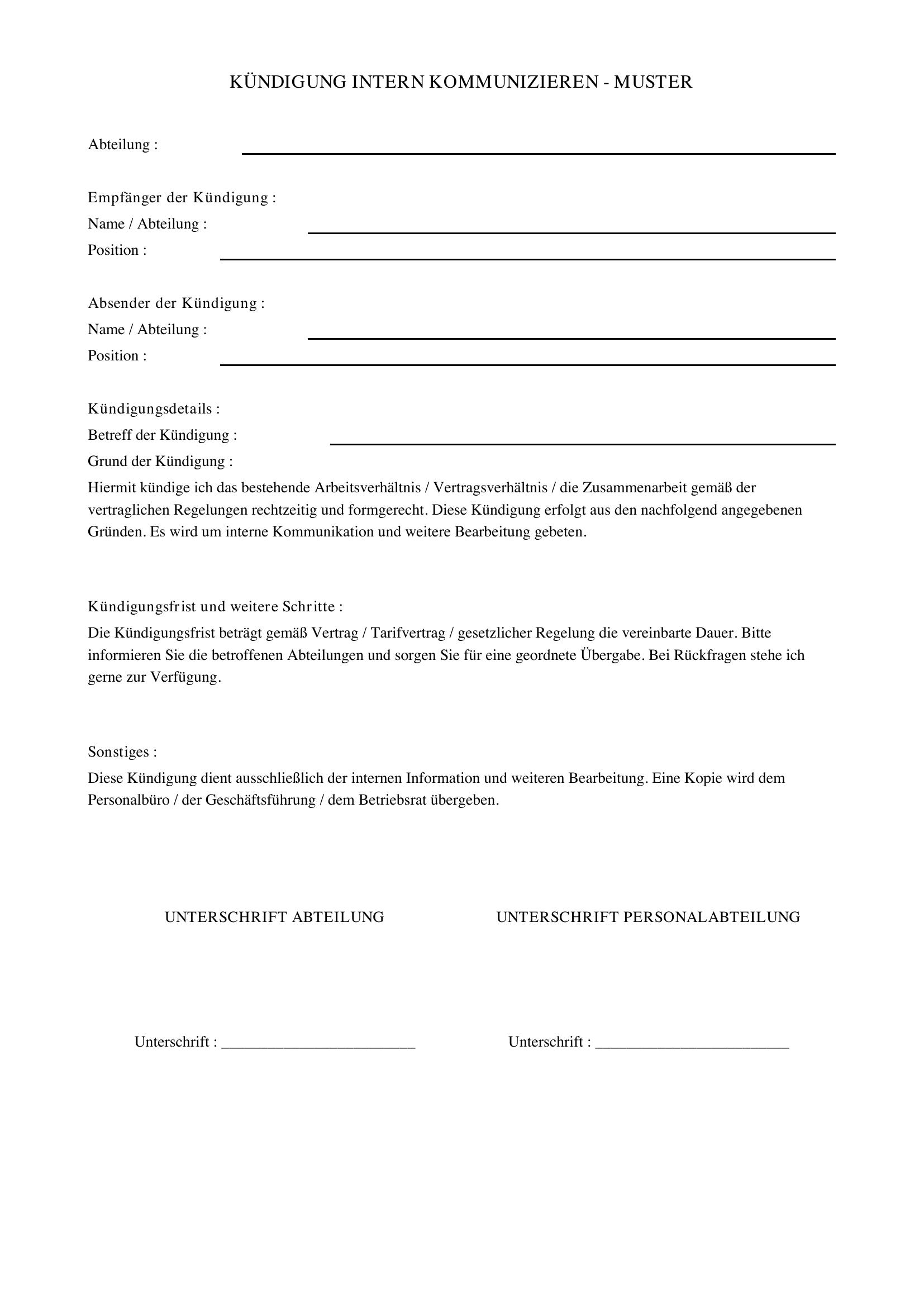 Kündigung Intern Kommunizieren Muster