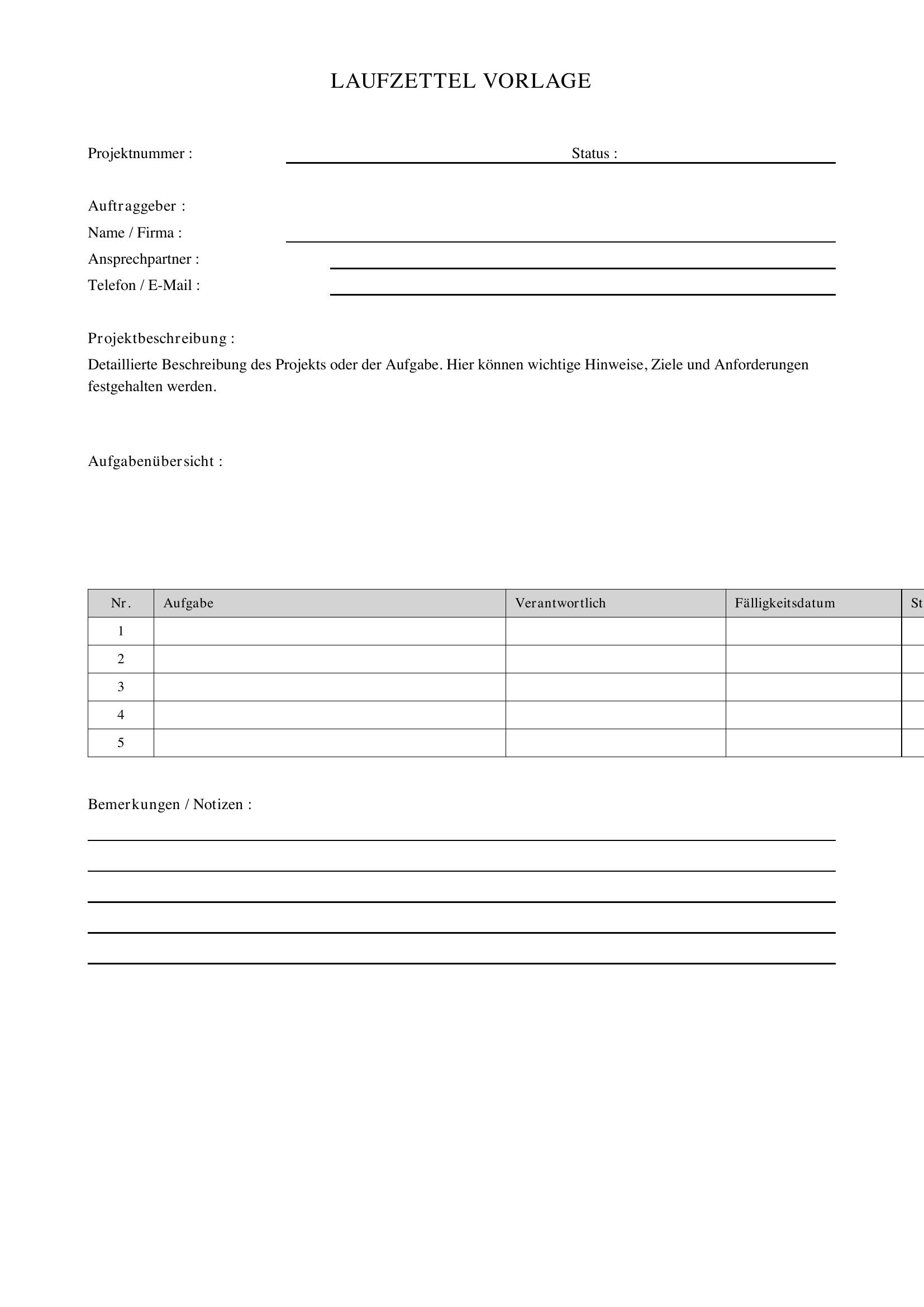 Laufzettel Vorlage