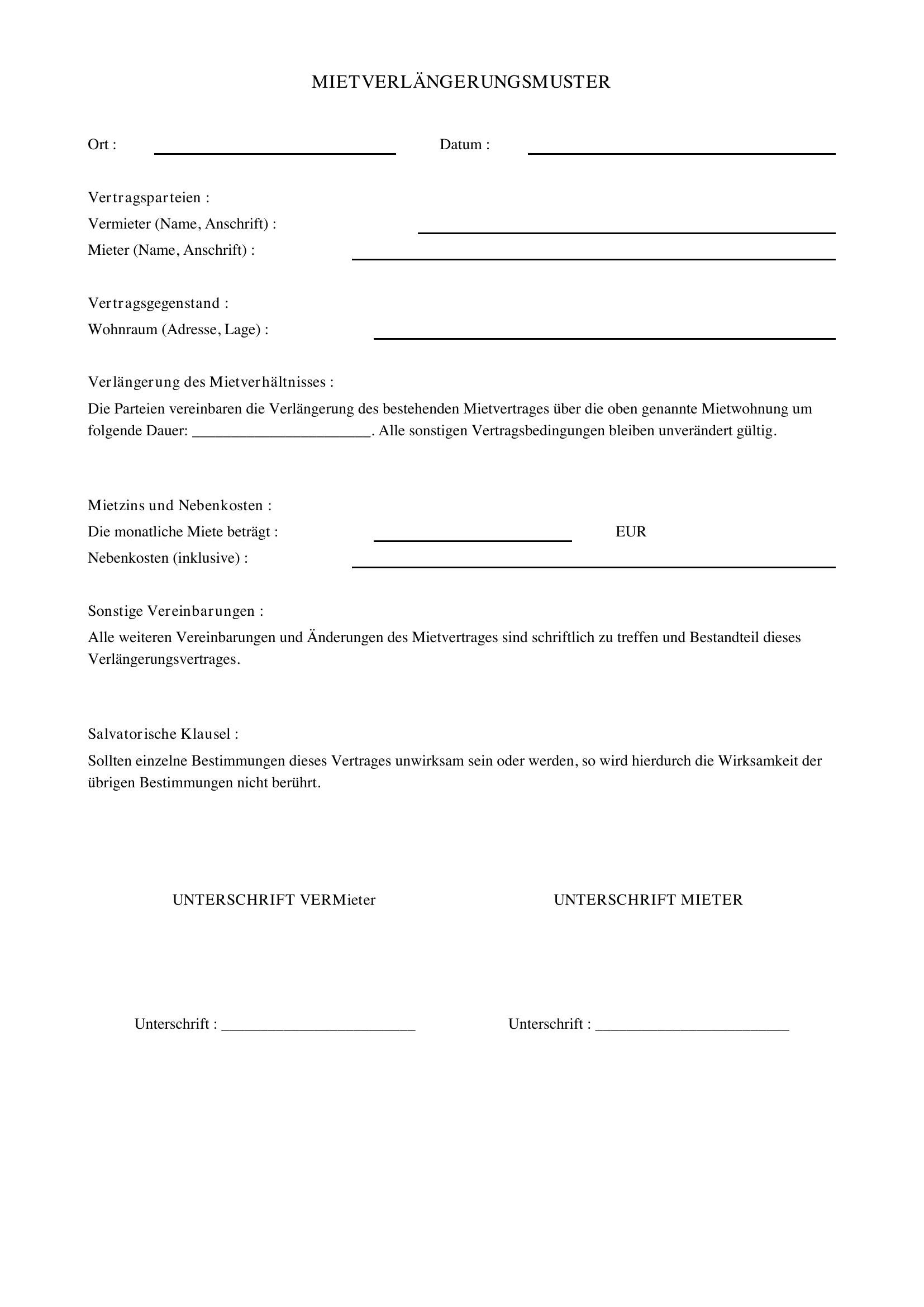 Mietvertragsverlängerung Muster