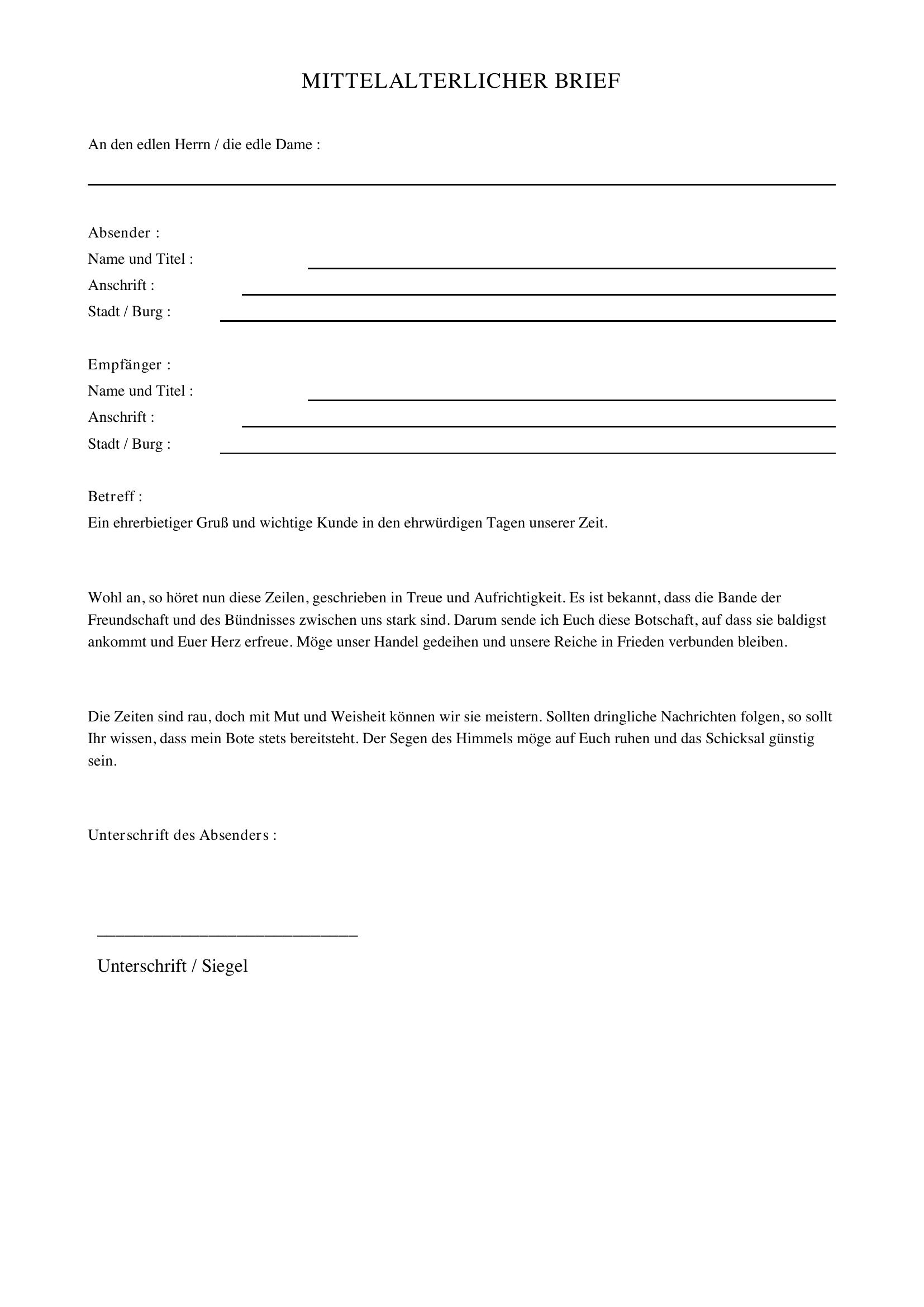 Mittelalter Brief Vorlage