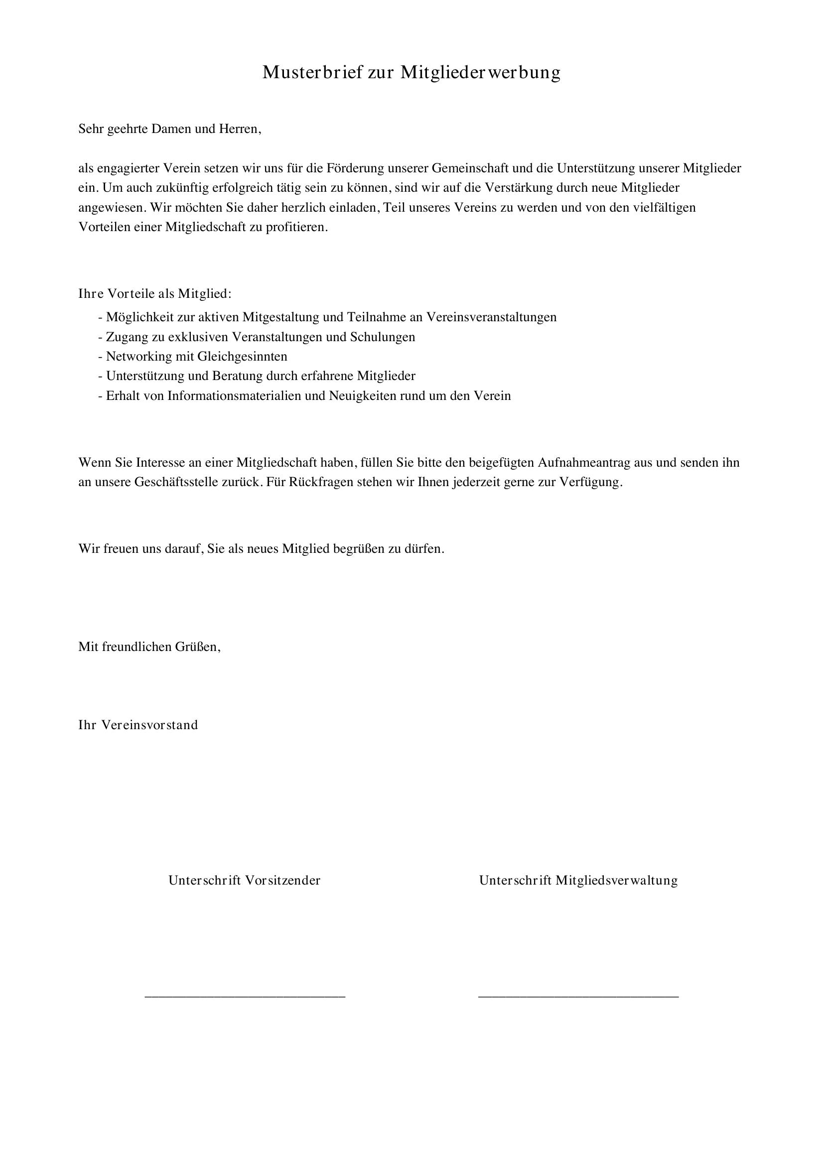 Musterbrief Mitgliederwerbung