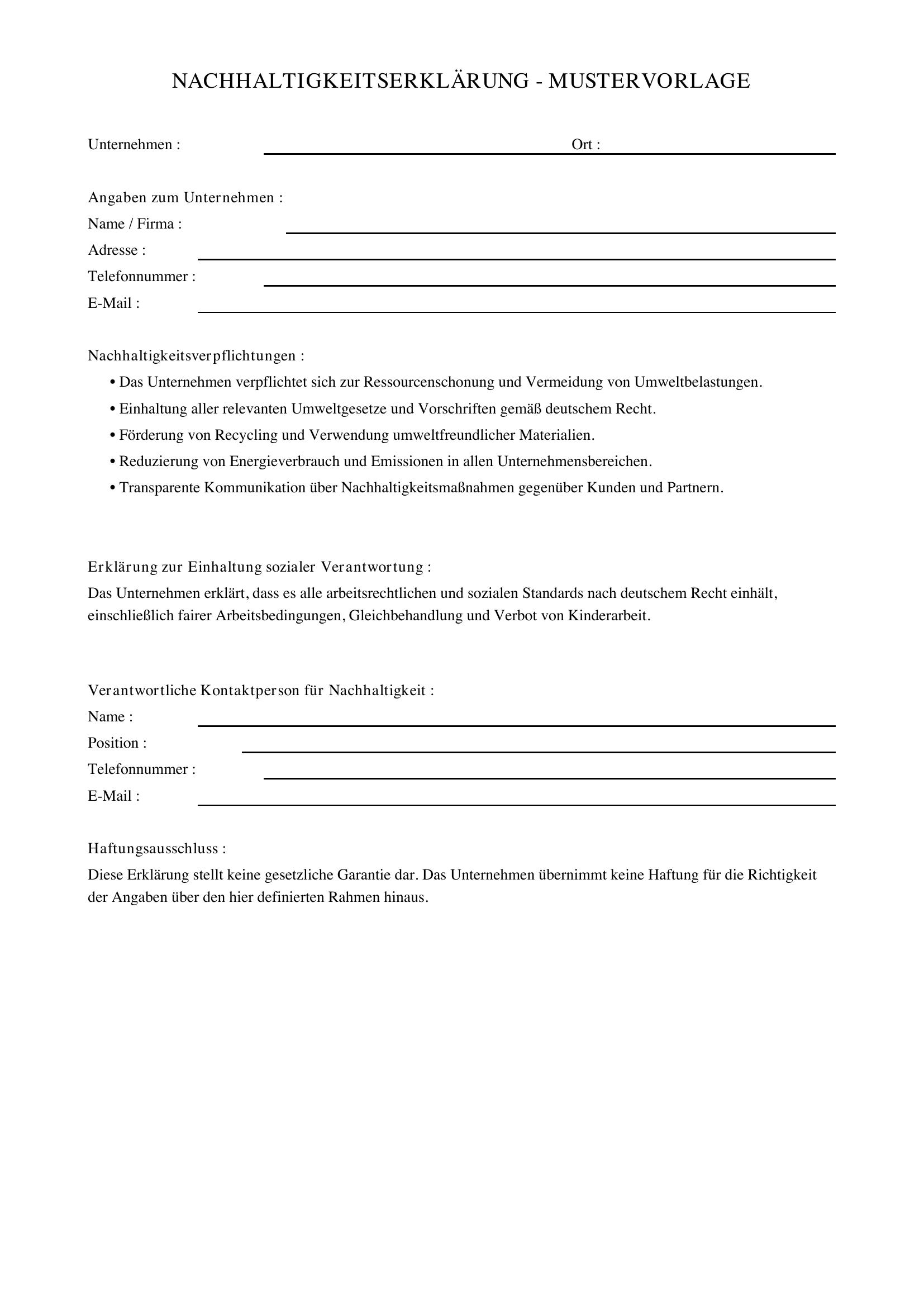 Nachhaltigkeitserklärung Muster