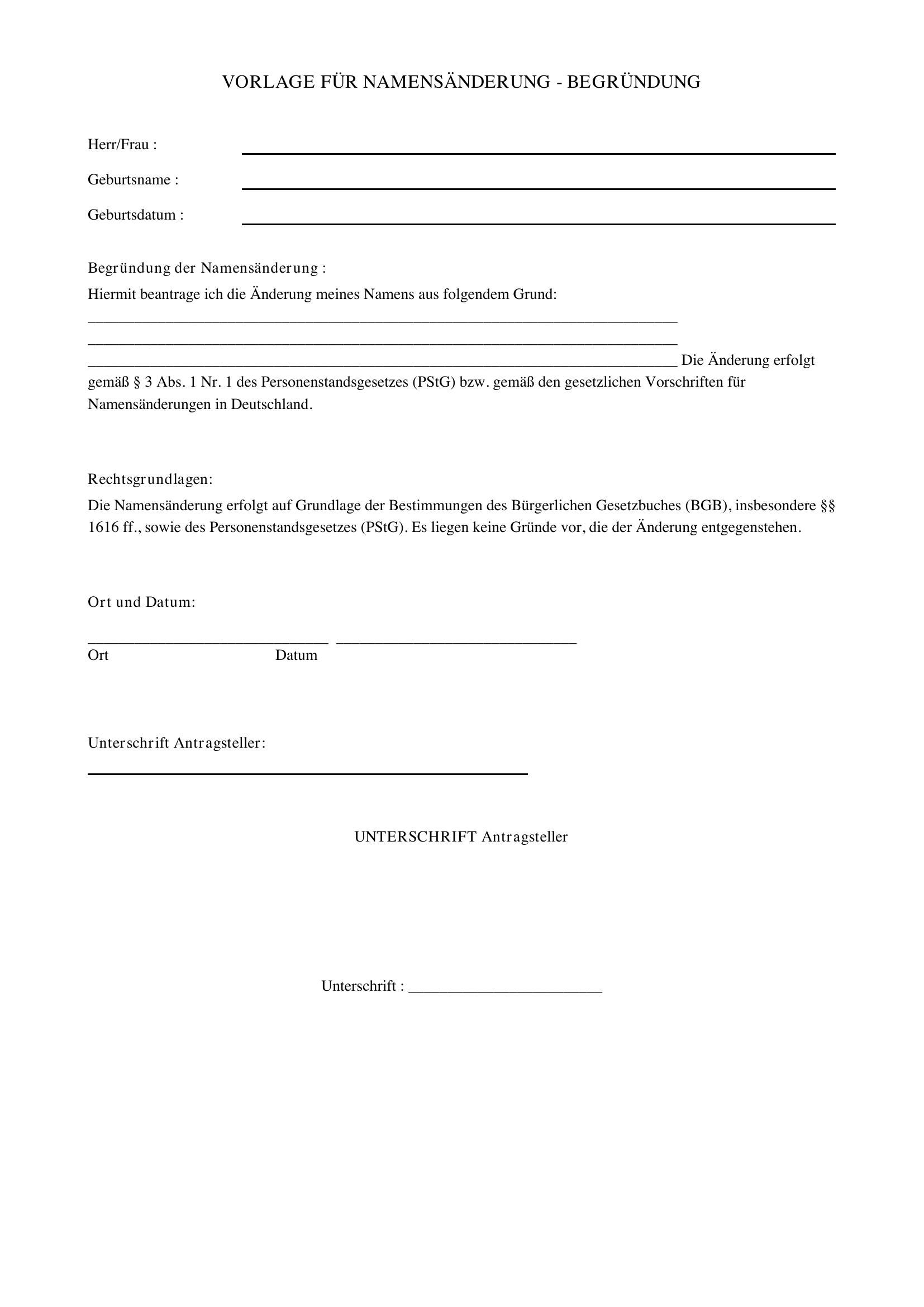 Namensänderung Begründung Vorlage