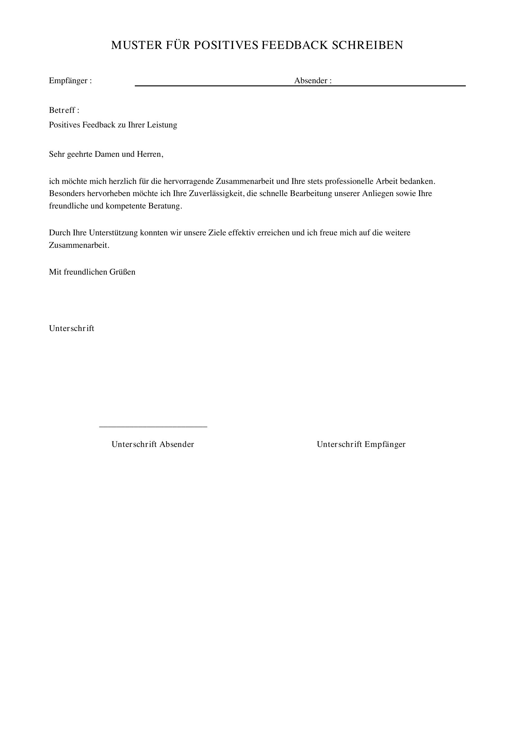 Positives Feedback Schreiben Muster