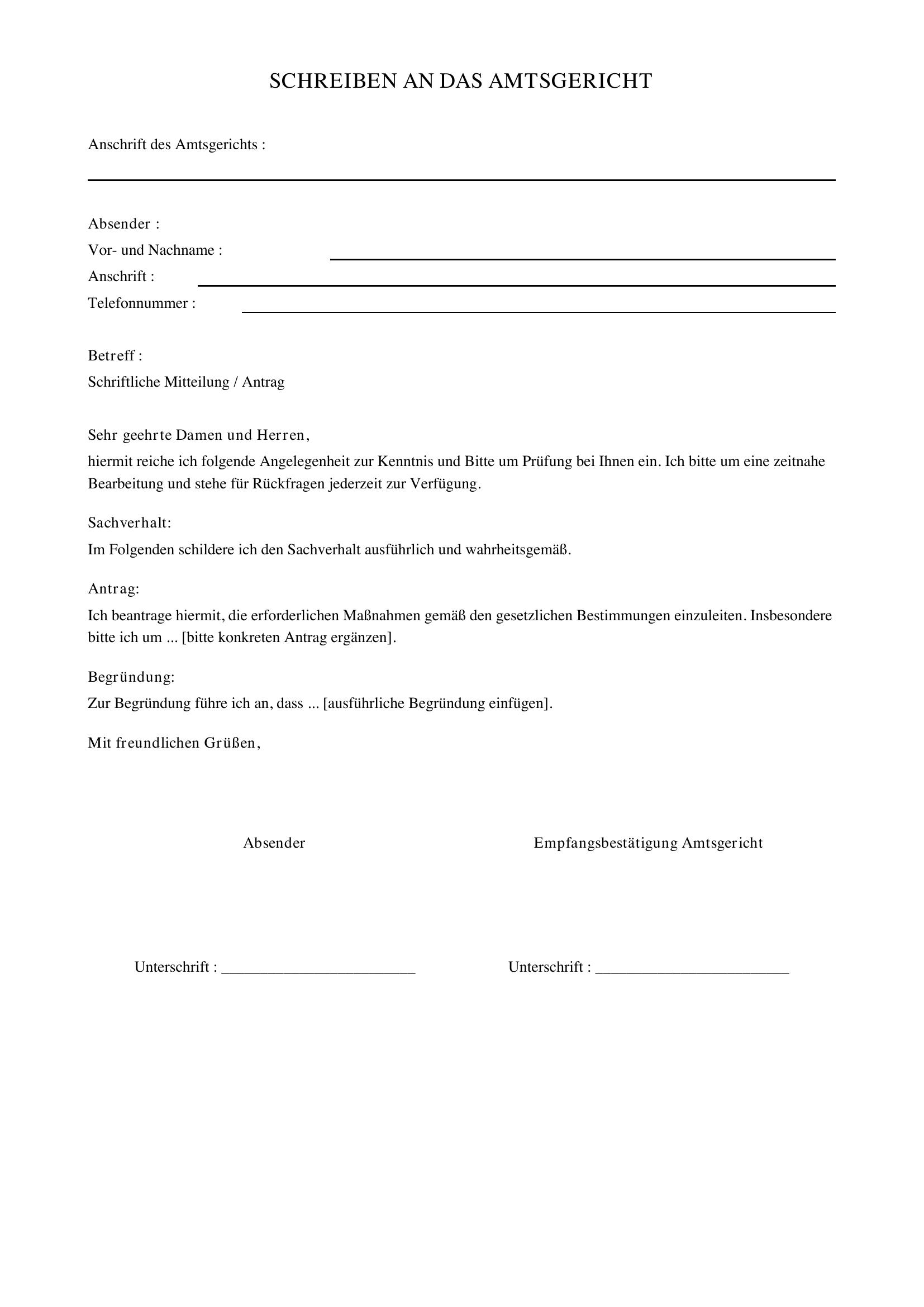 Schreiben Amtsgericht