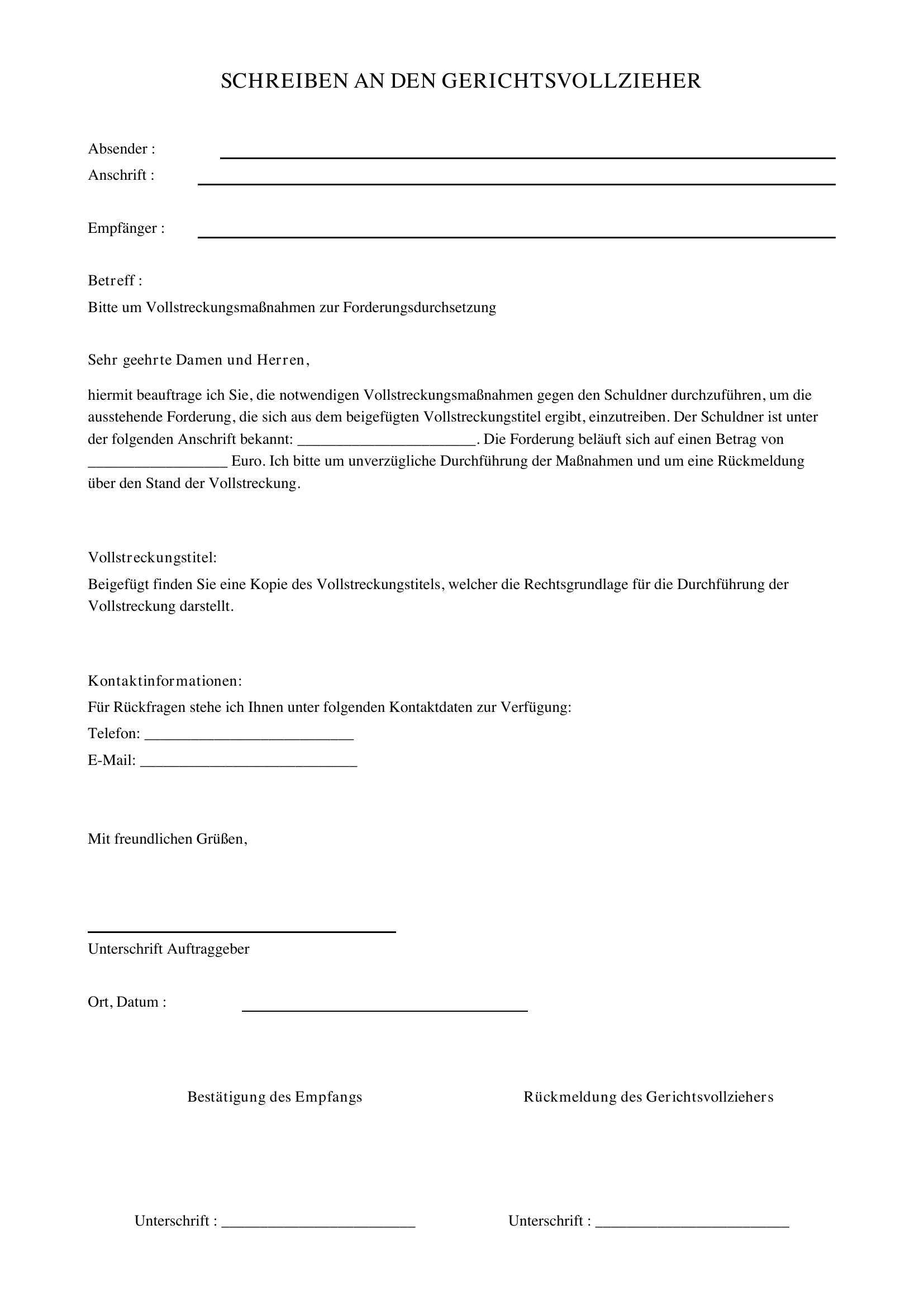 Schreiben An Gerichtsvollzieher Vorlage