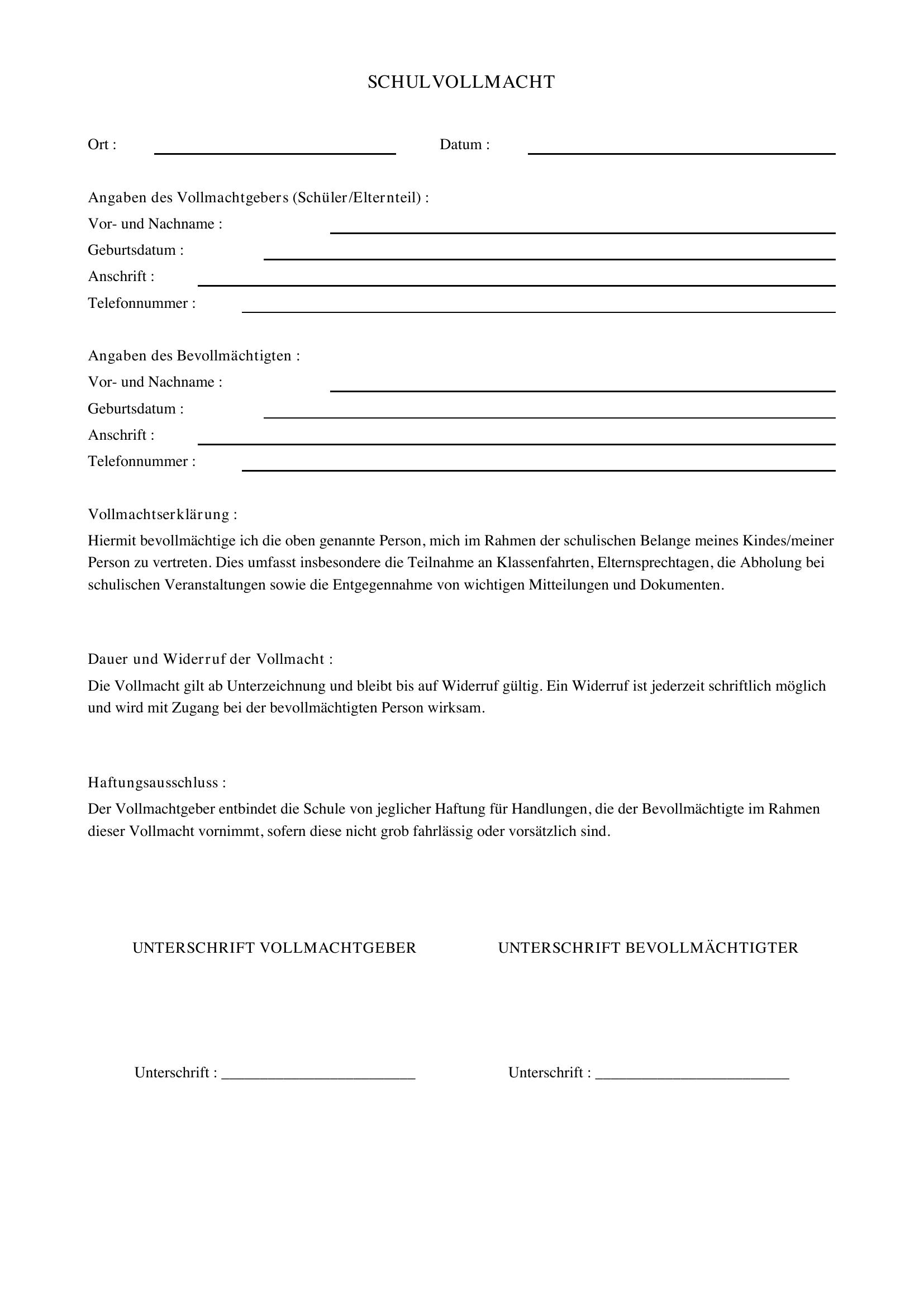 Schulvollmacht