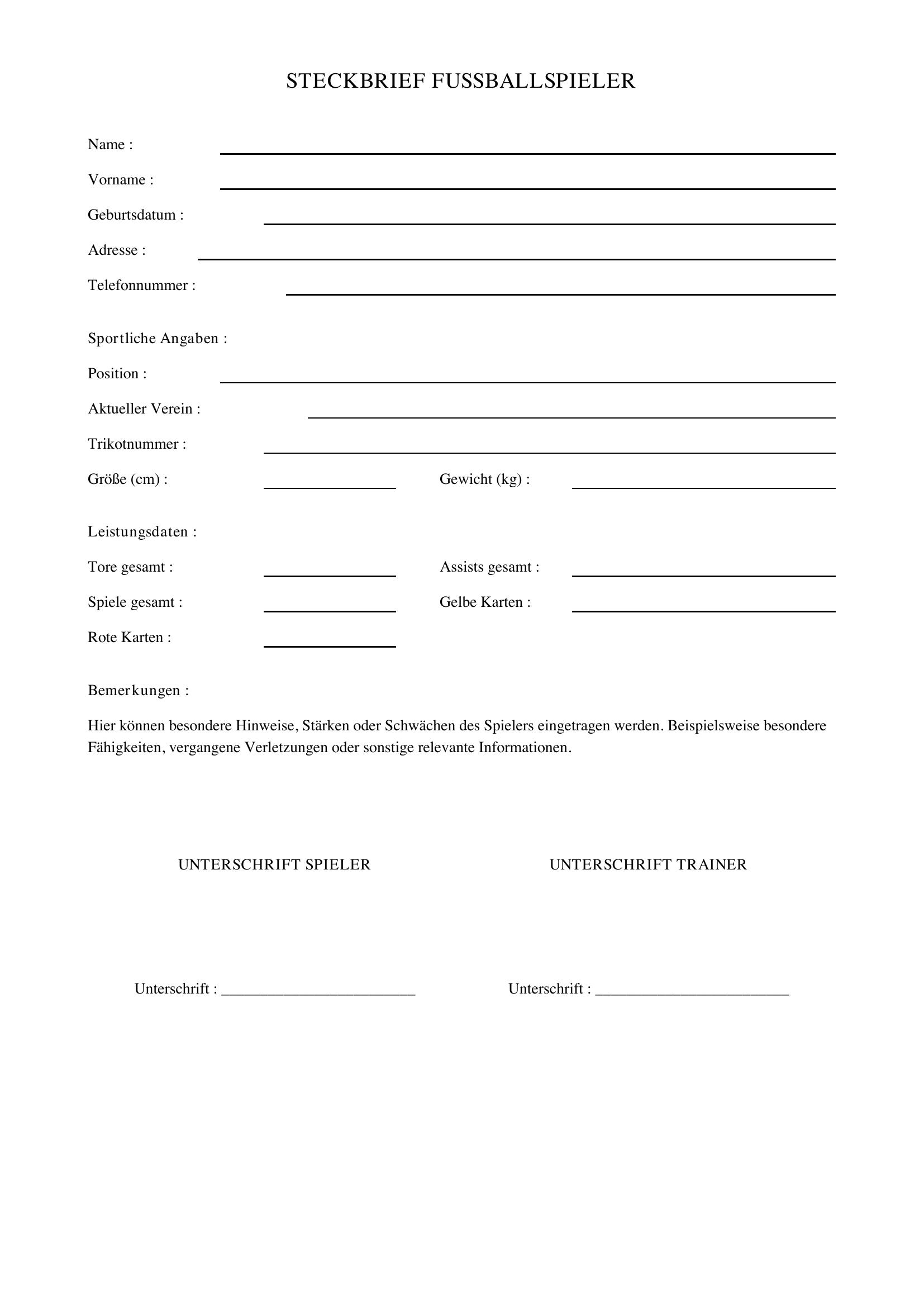 Steckbrief Fußball Vorlage