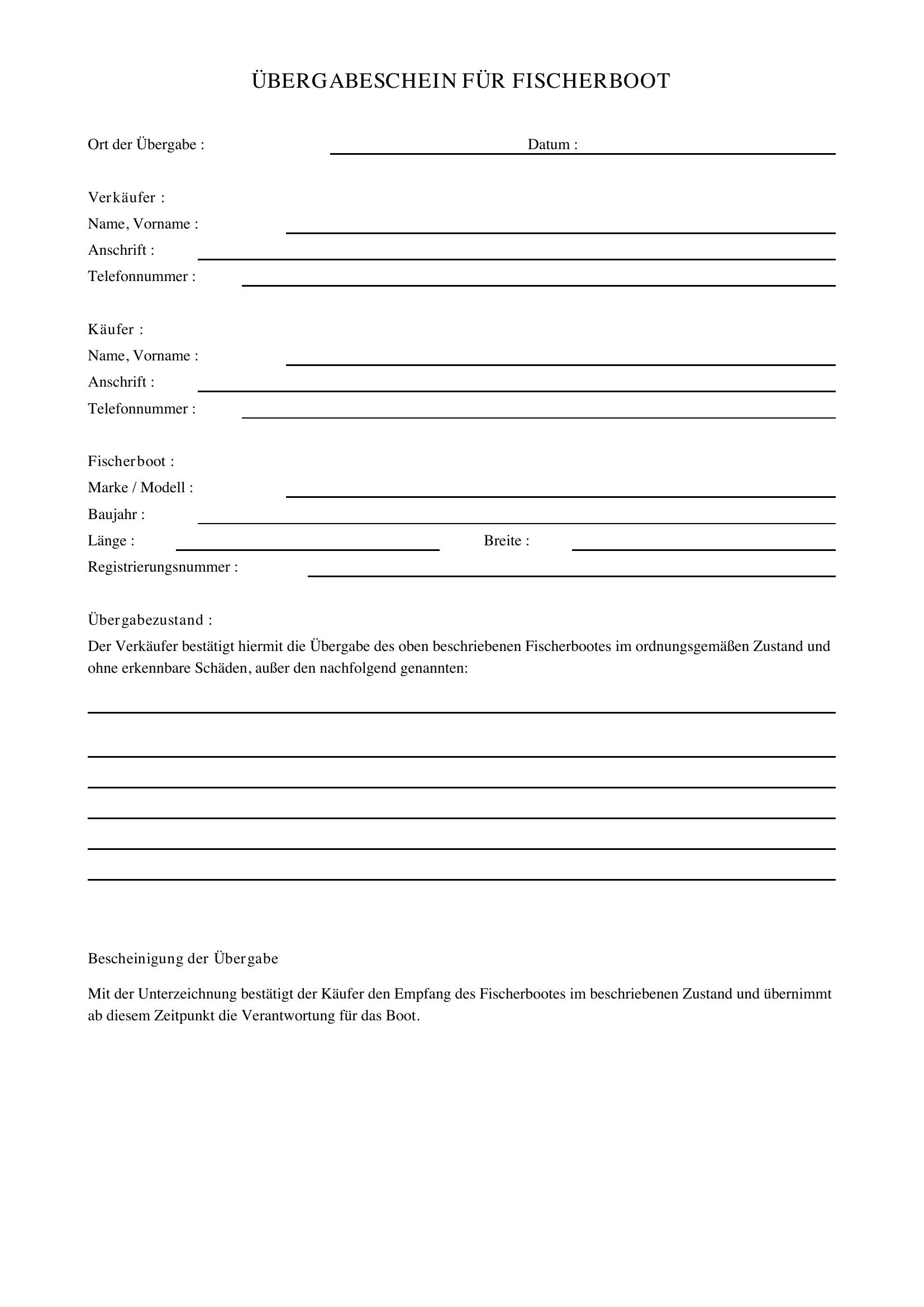 Übergabeschein Vorlage