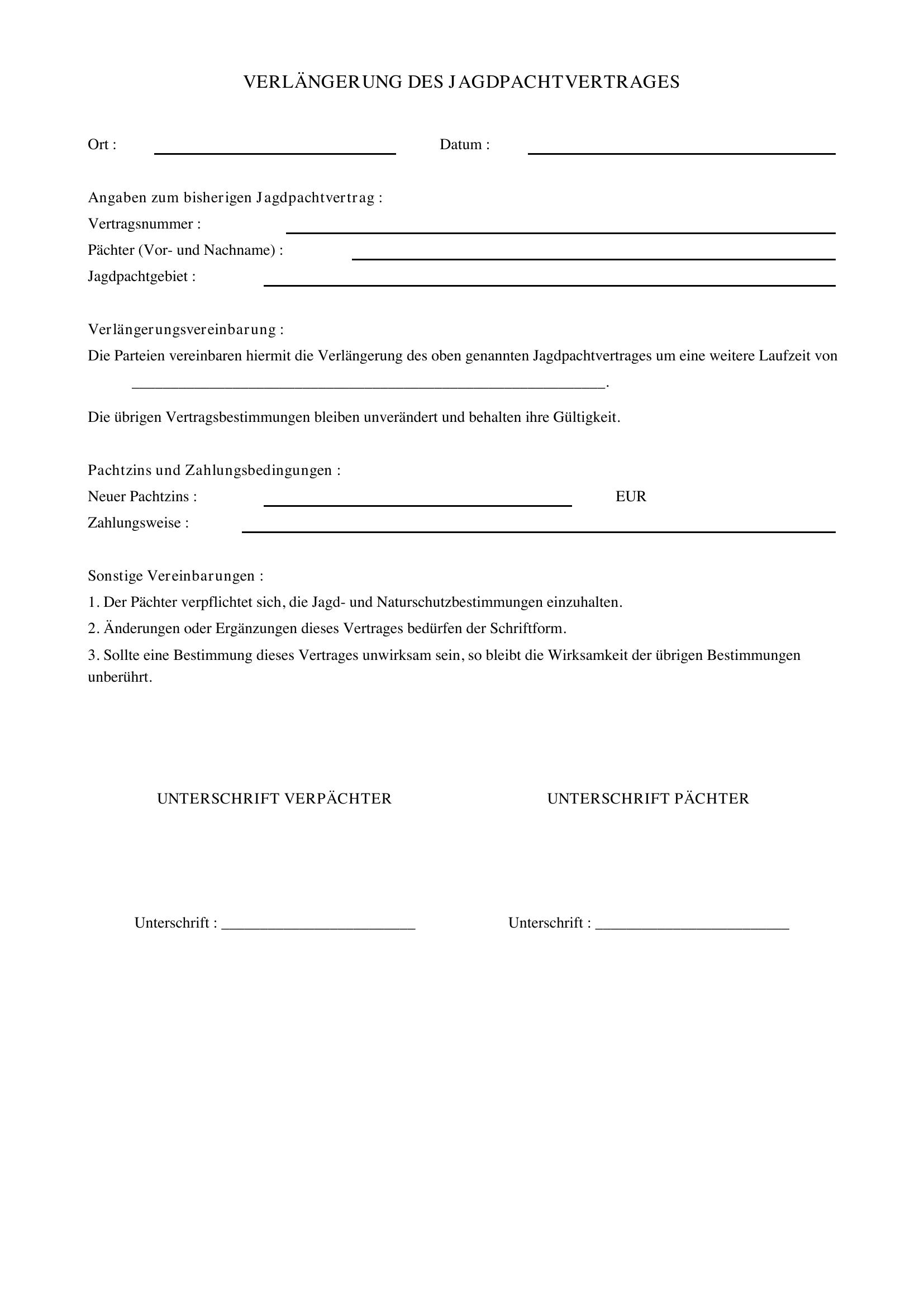 Verlängerung Jagdpachtvertrag Muster
