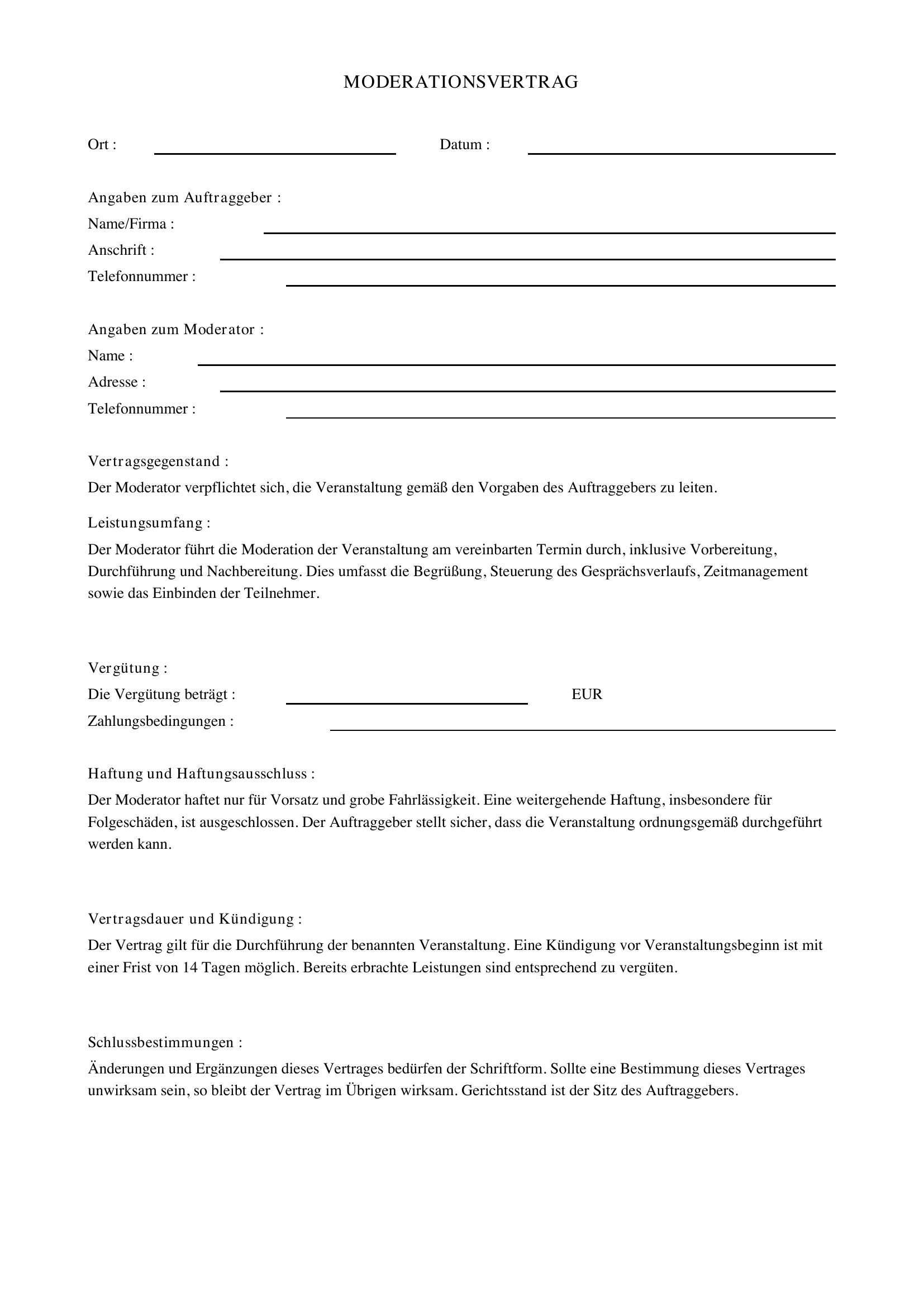 Vertrag Moderation