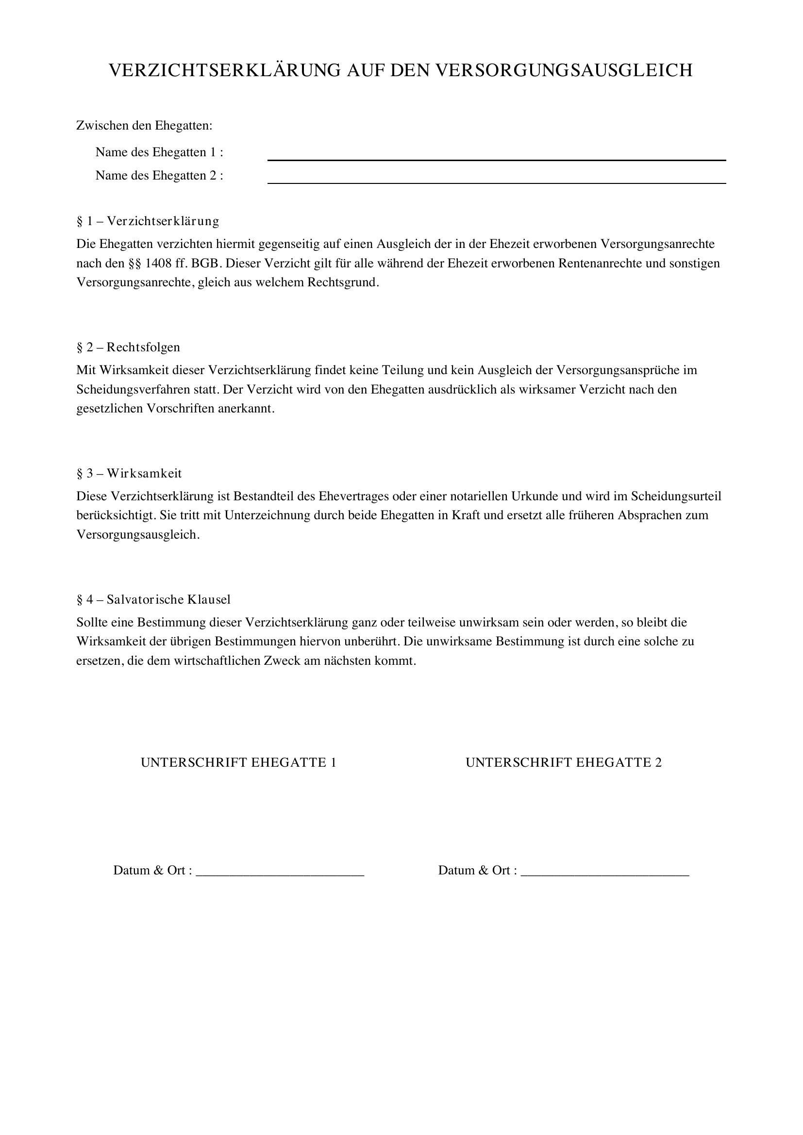 Verzicht Versorgungsausgleich Muster