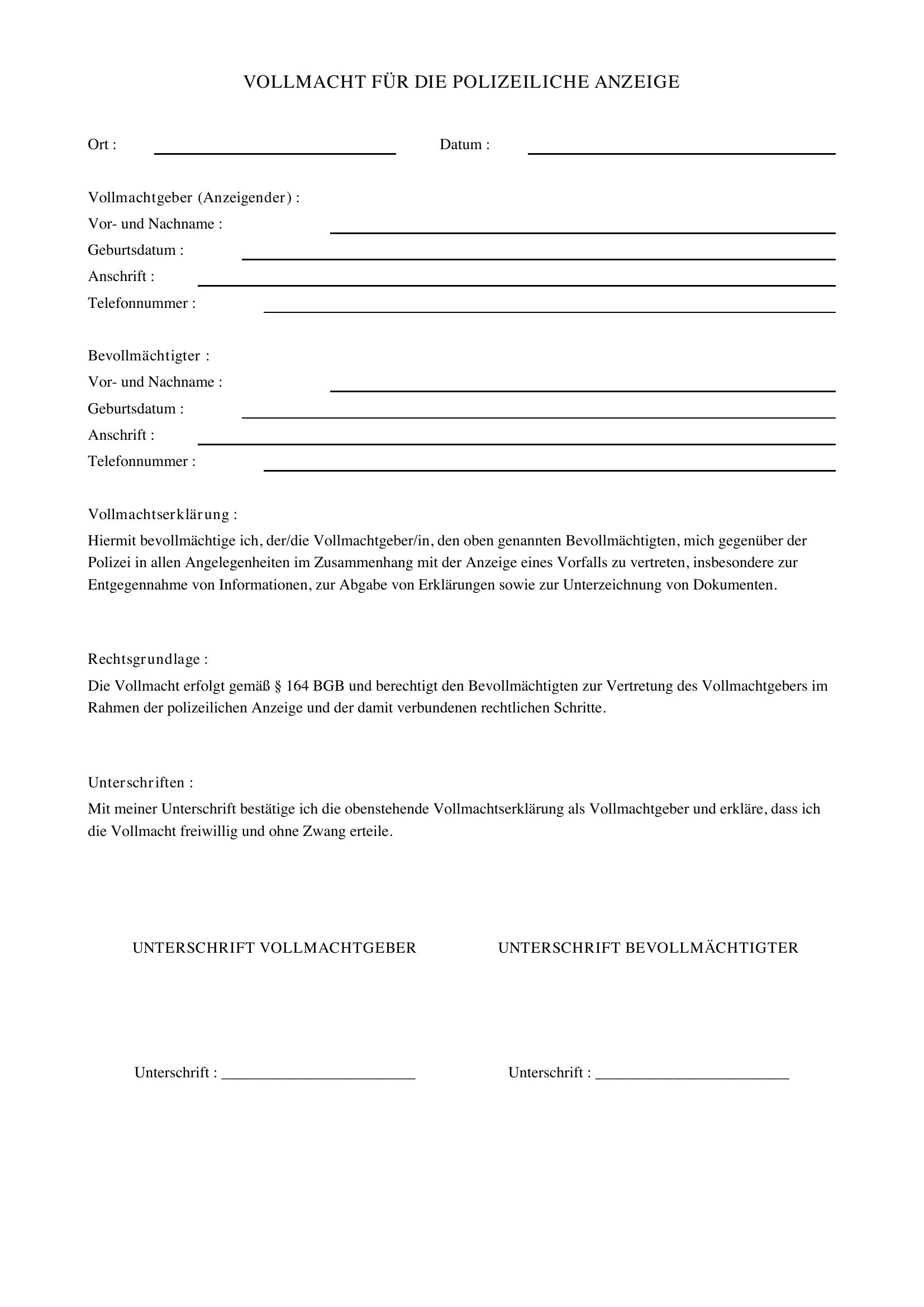 Vollmacht Polizei Anzeige