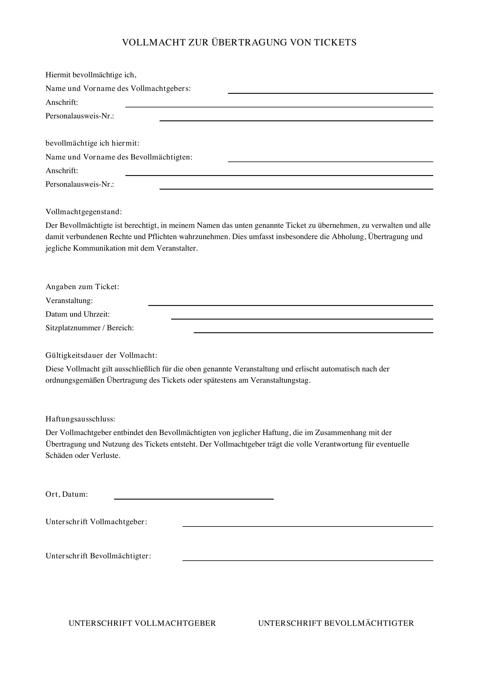 Vollmacht Ticket Übertragen