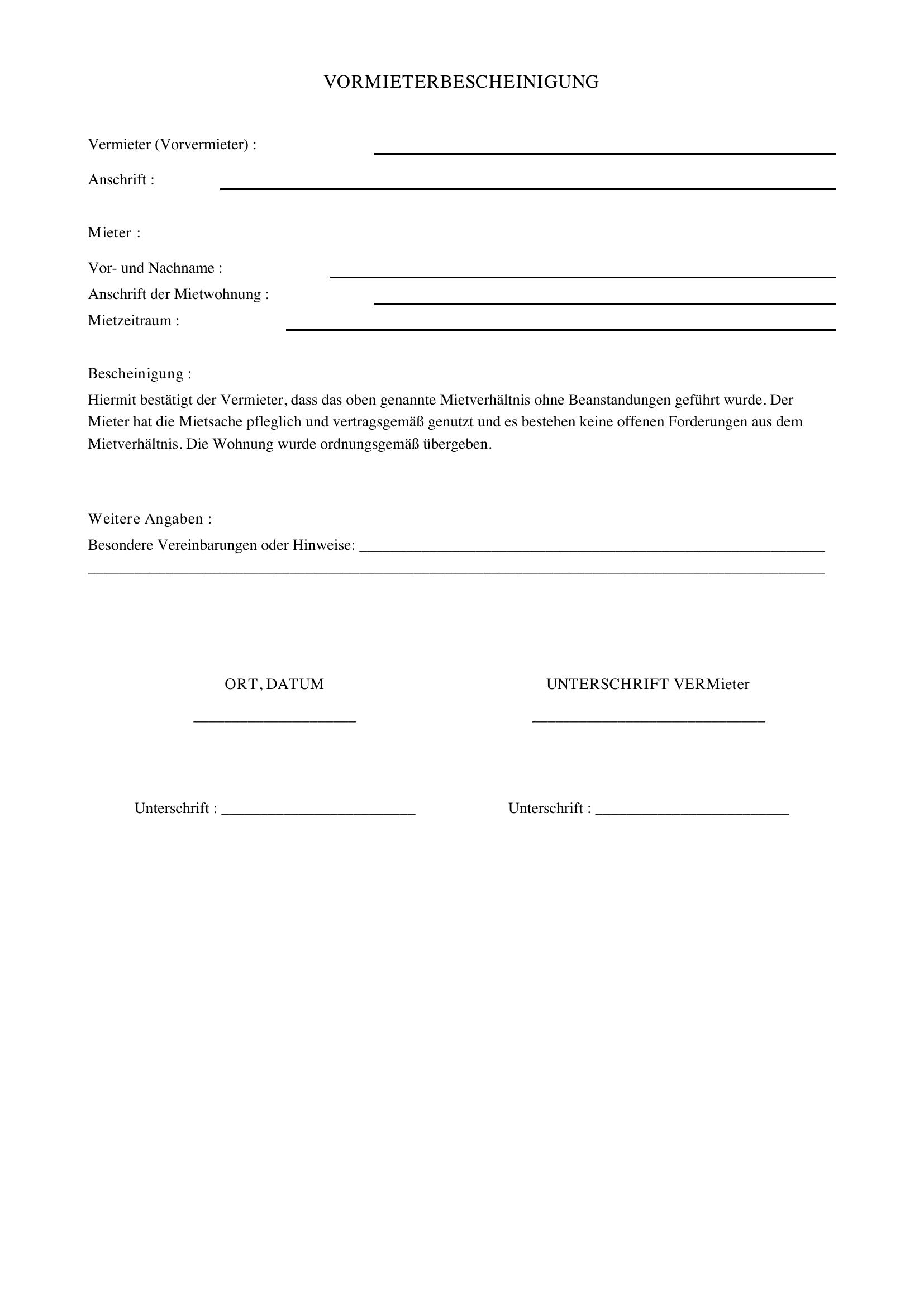 Vorvermieterbescheinigung Haus Und Grund
