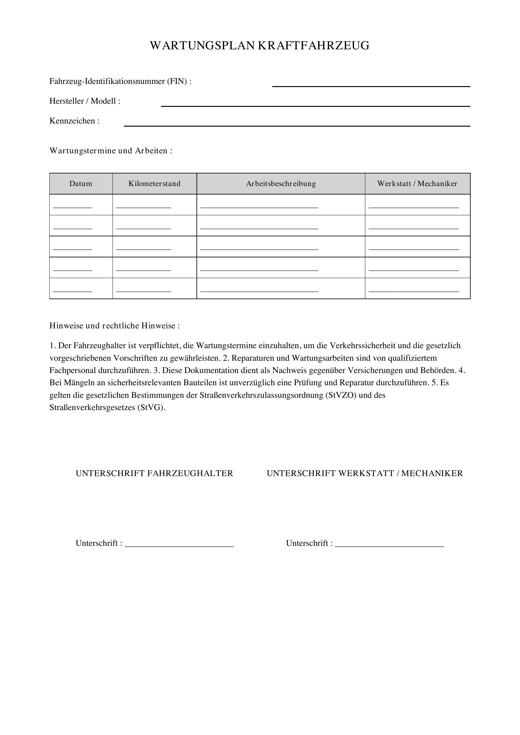 Wartungsplan Kfz Download