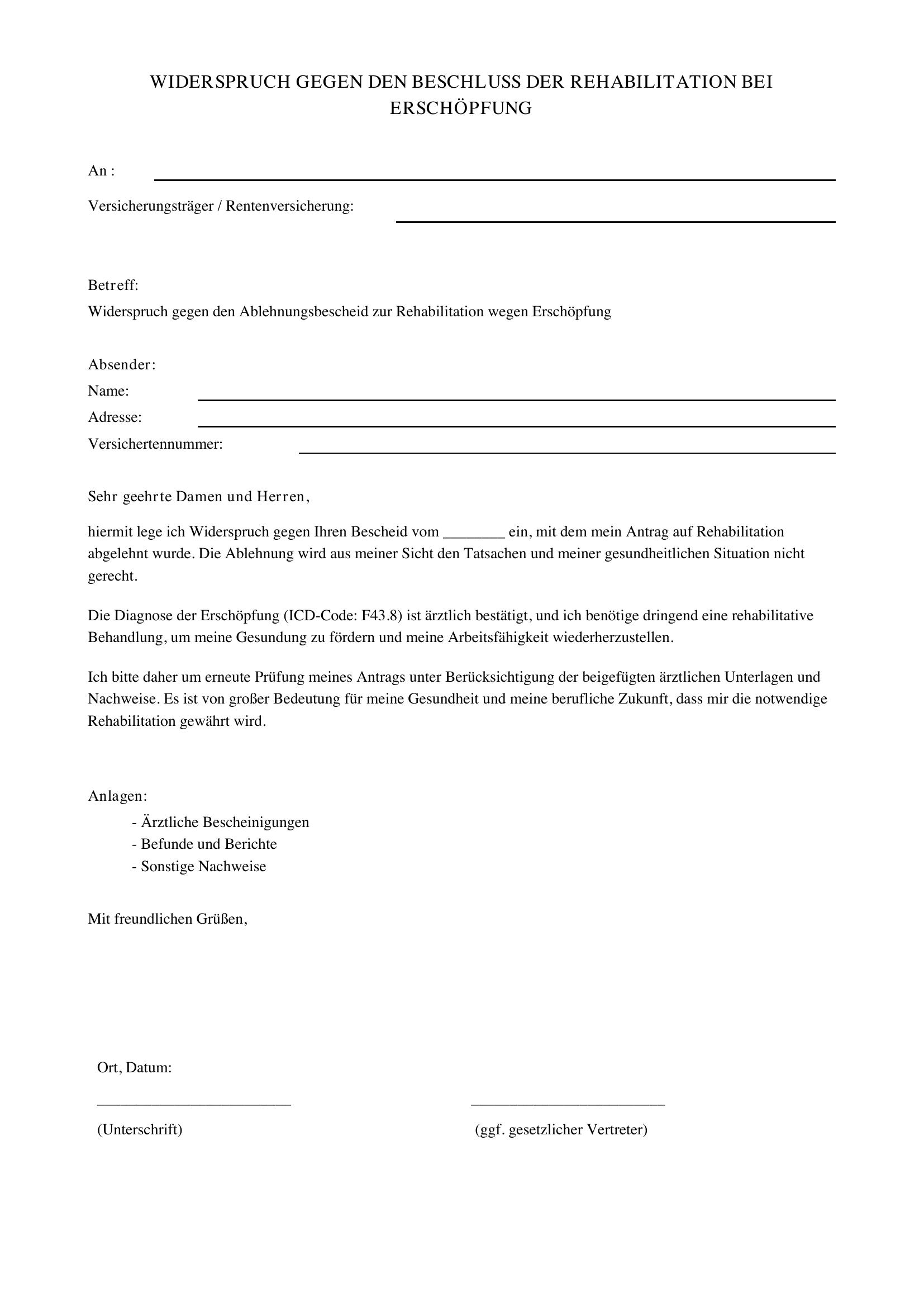 Widerspruch Reha Erschöpfung Muster