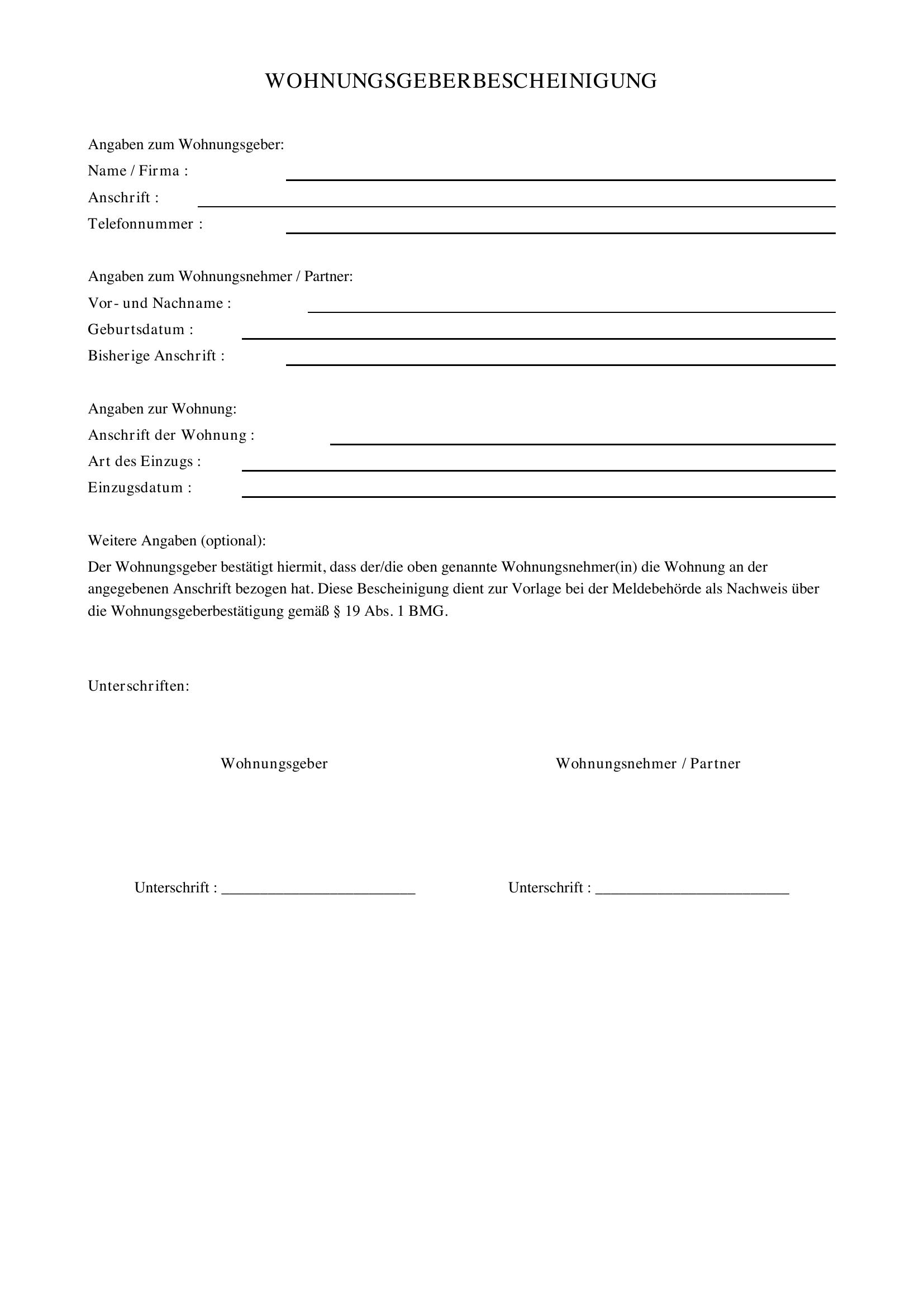 Wohnungsgeberbescheinigung Partner Muster