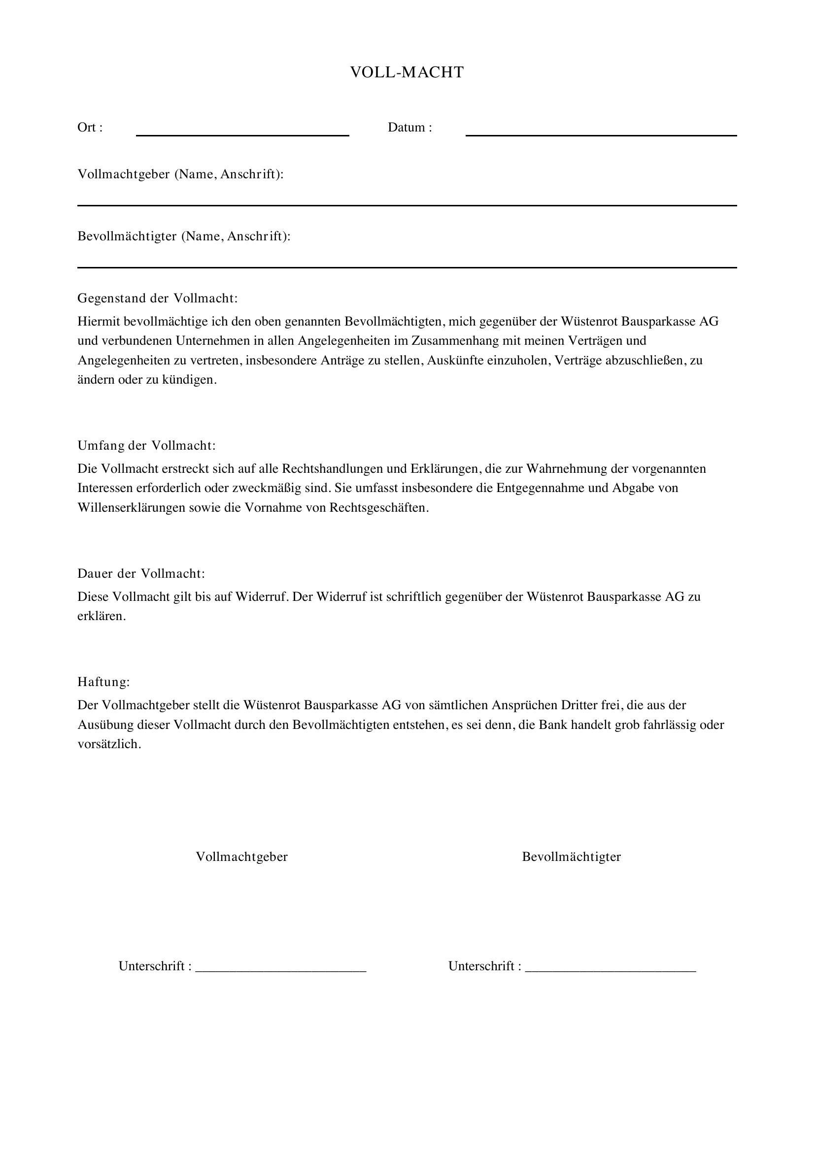 Wüstenrot Vollmacht